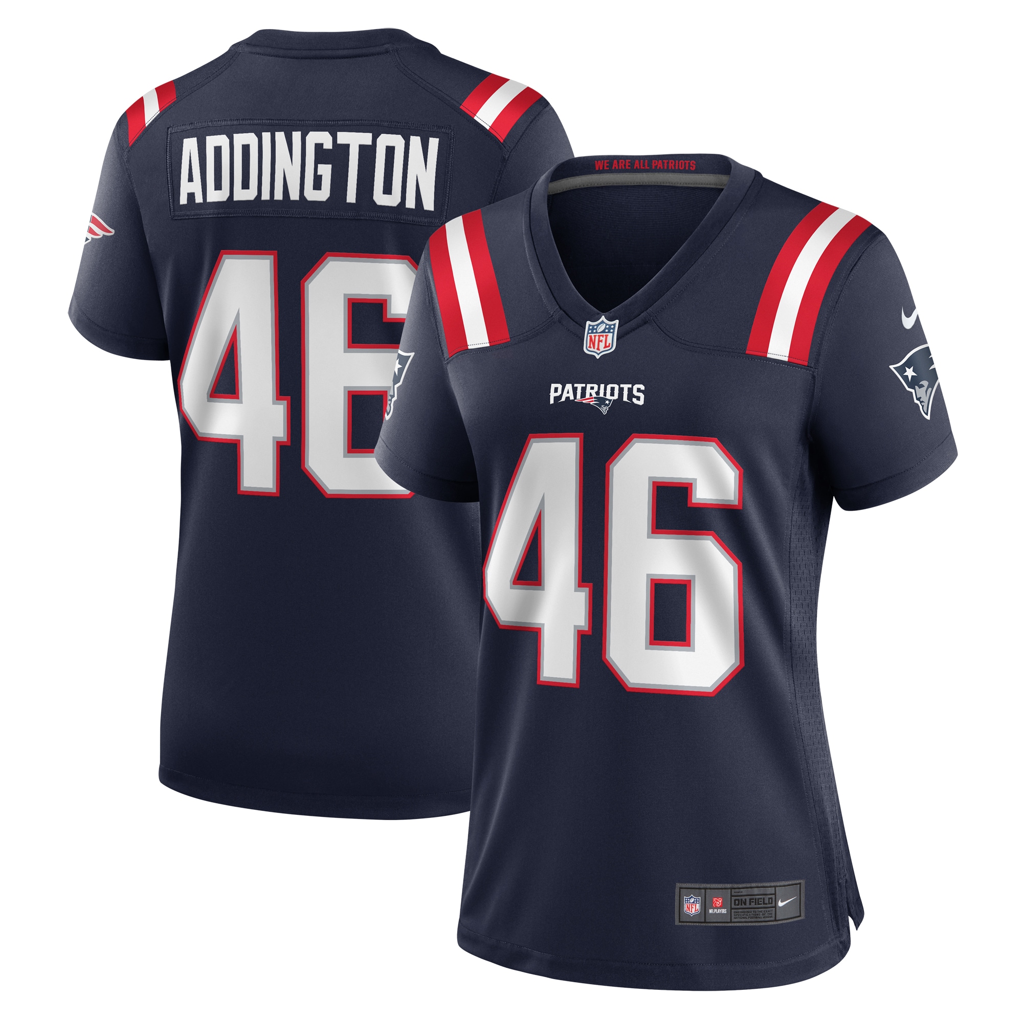 Women's New England Patriots Tucker Addington Navy Home Game Player Jersey Js8539