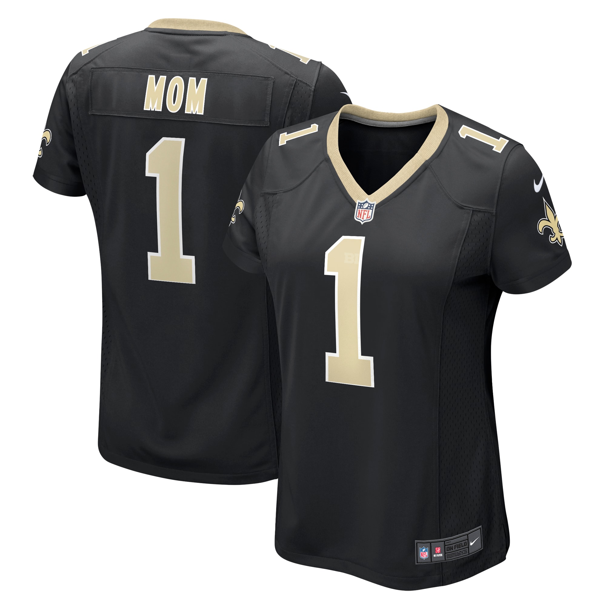Women's New Orleans Saints Number 1 Mom Black Game Jersey Js7308