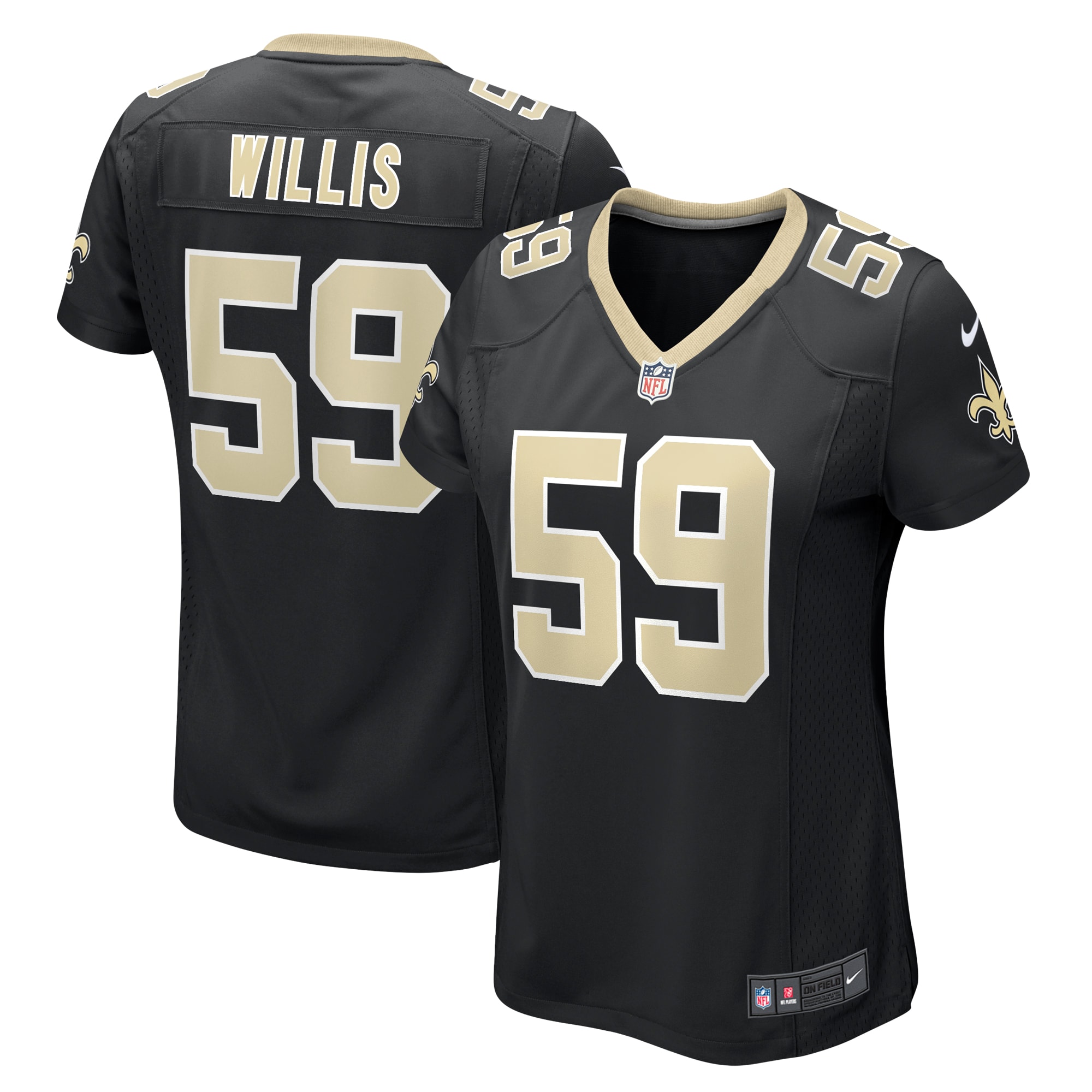 Women's New Orleans Saints Willis Black Team Game Jersey Js4652