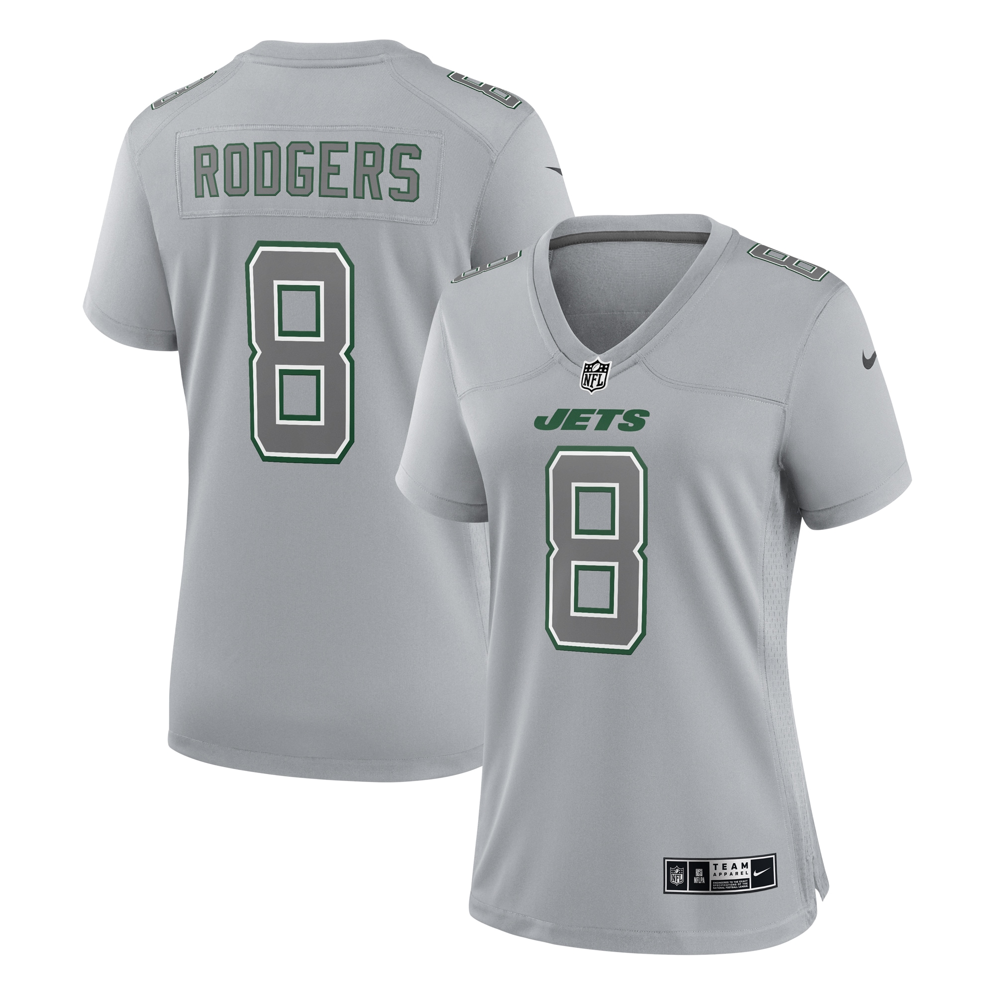 Women's New York Jets Aaron Rodgers Heather Gray Atmosphere Fashion Game Jersey Js6709