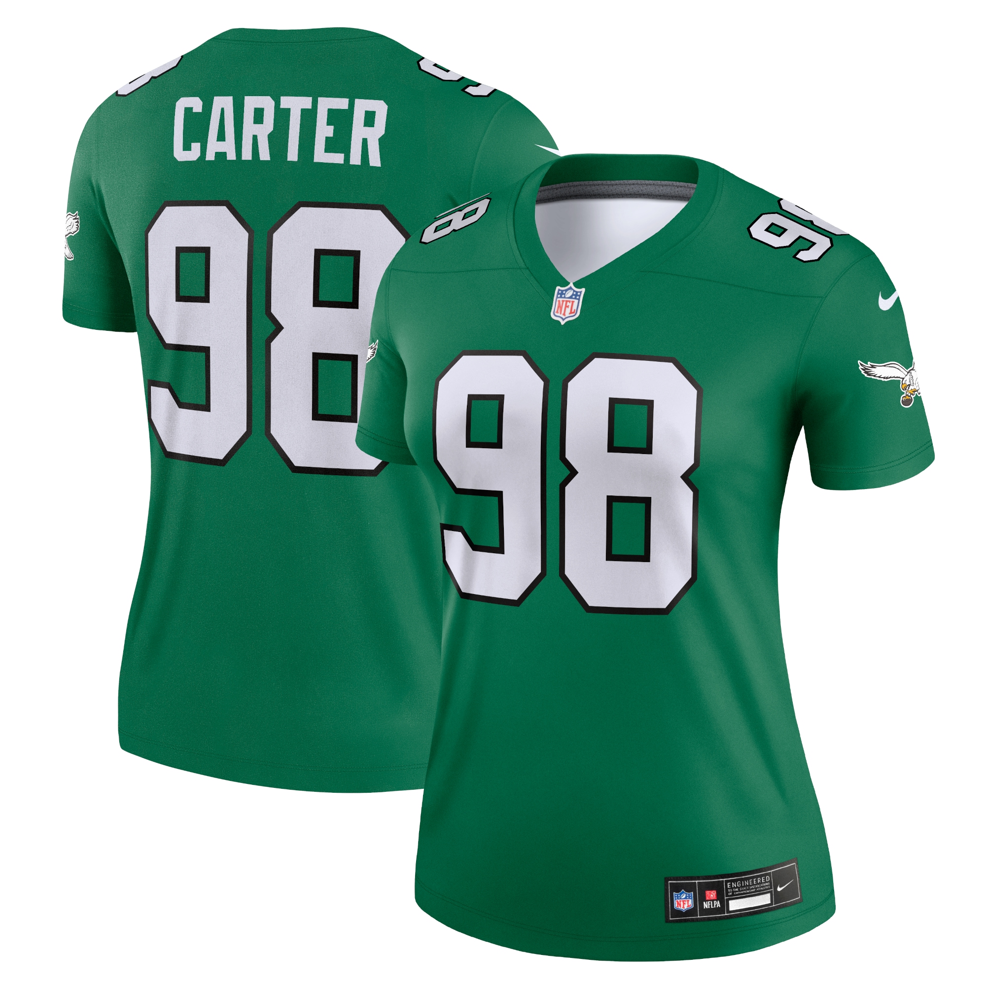 Women's Philadelphia Eagles Jalen Carter Kelly Green Alternate Legend Player Performance Top Js9026