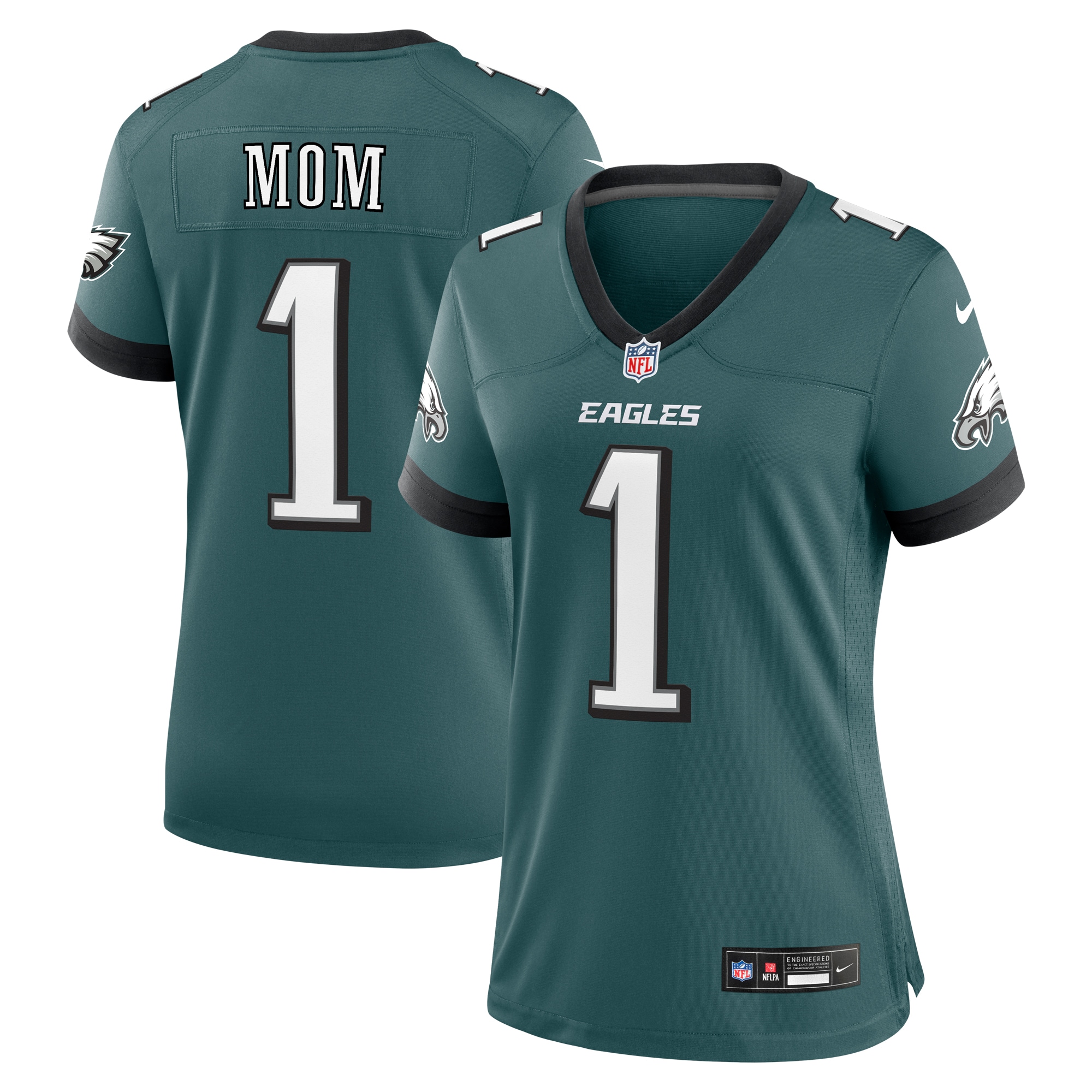 Women's Philadelphia Eagles Midnight Green #1 Mom Game Jersey Js8865