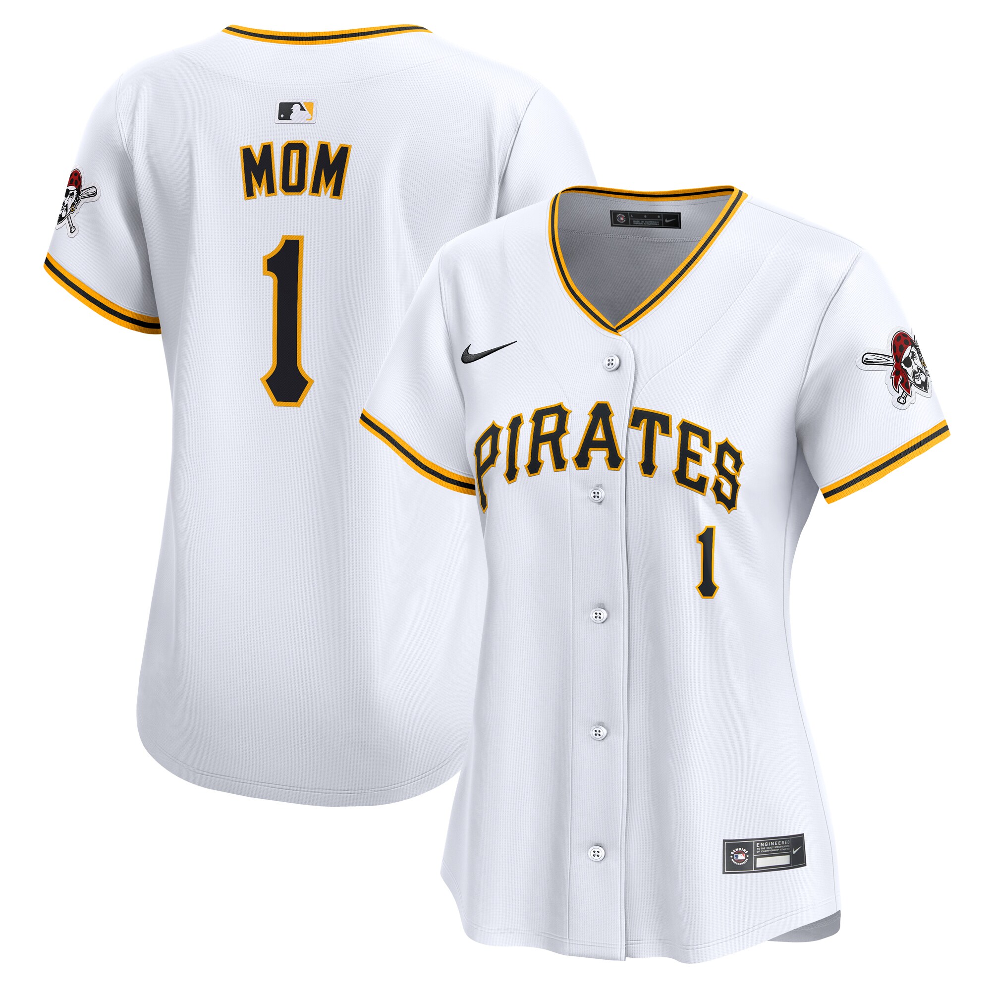 Women's Pittsburgh Pirates White #1 Mom Home Limited Jersey
