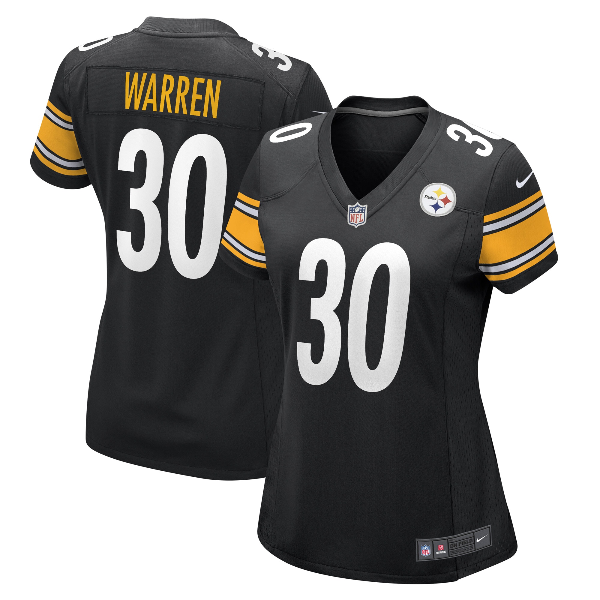 Women's Pittsburgh Steelers Jaylen Warren Black Game Player Jersey Js3645