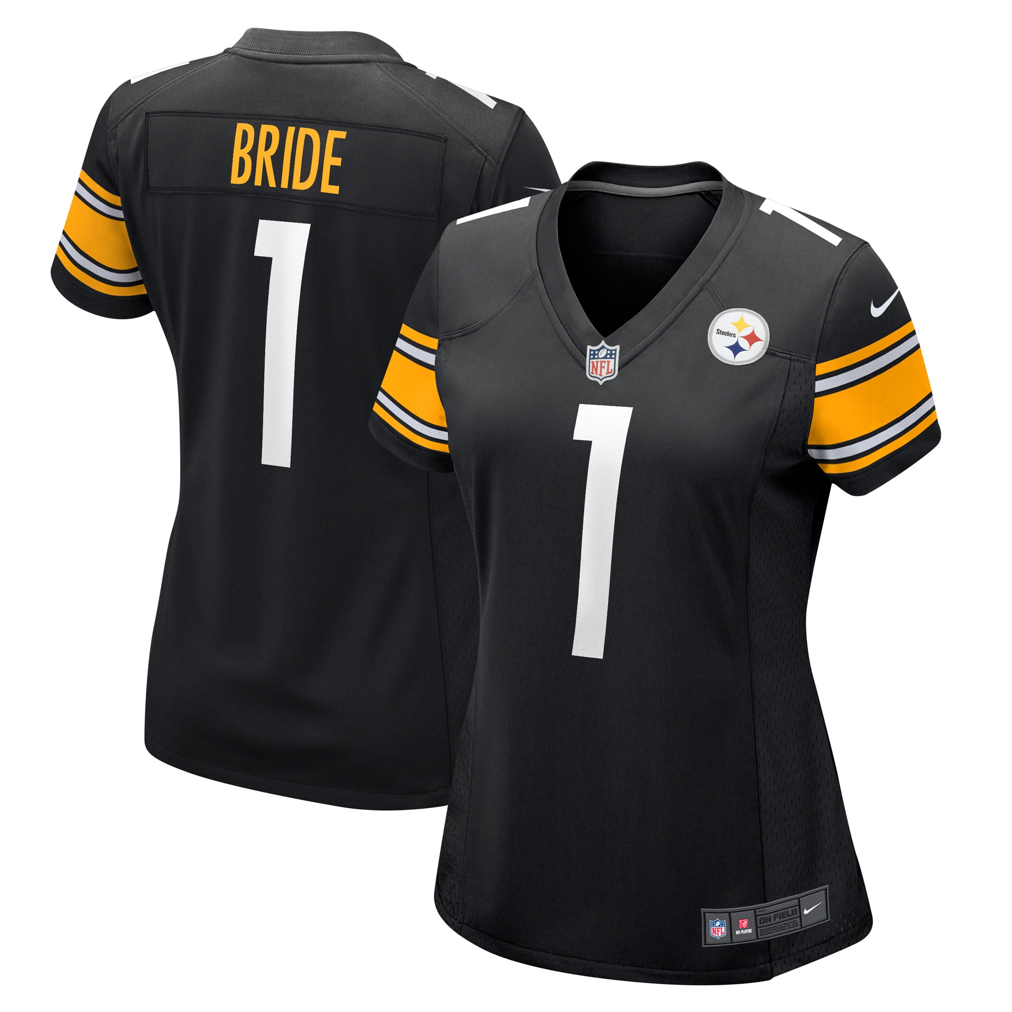 Women's Pittsburgh Steelers Number 1 Bride Black Game Jersey Js8902