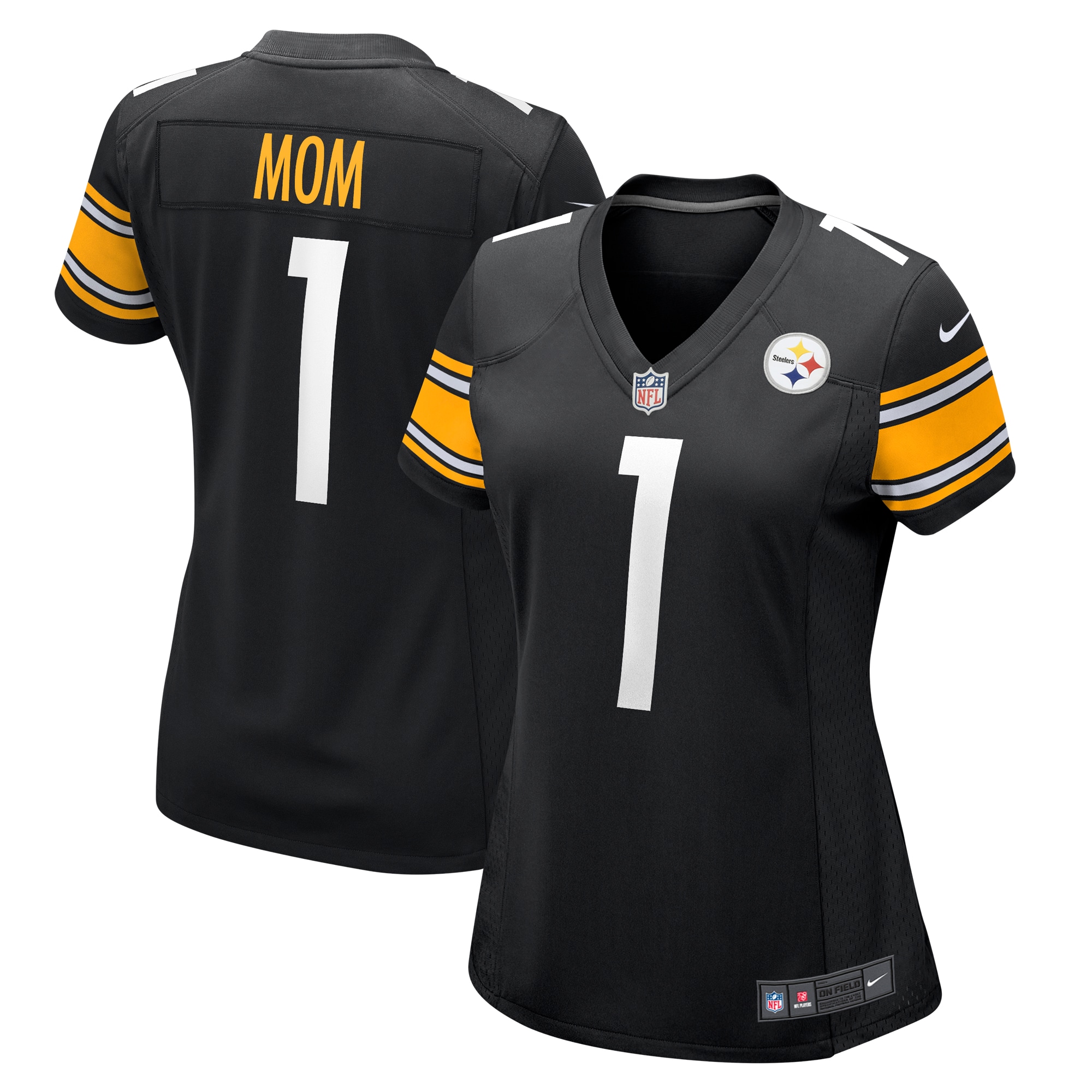 Women's Pittsburgh Steelers Number 1 Mom Black Game Jersey Js3229
