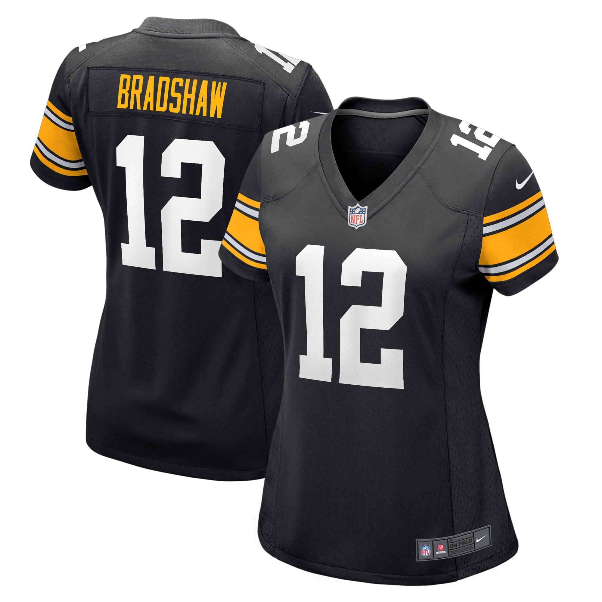 Women's Pittsburgh Steelers Terry Bradshaw Black Retired Player Jersey Js9825