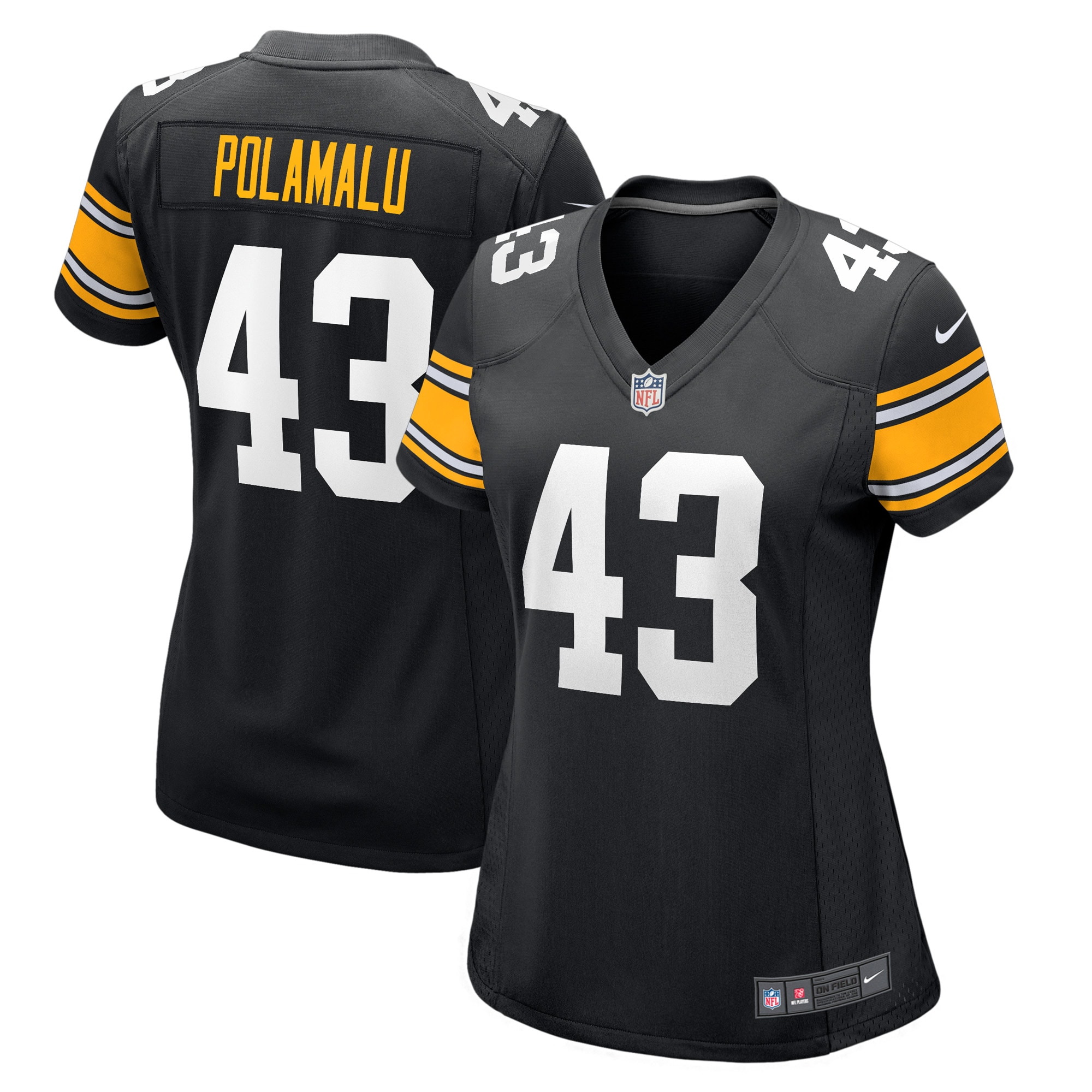Women's Pittsburgh Steelers Troy Polamalu Black Retired Player Jersey Js4758
