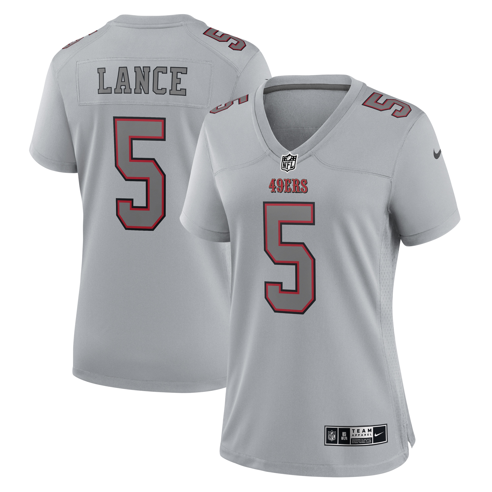 Women's San Francisco 49ers Trey Lance Gray Atmosphere Fashion Game Jersey Js7157