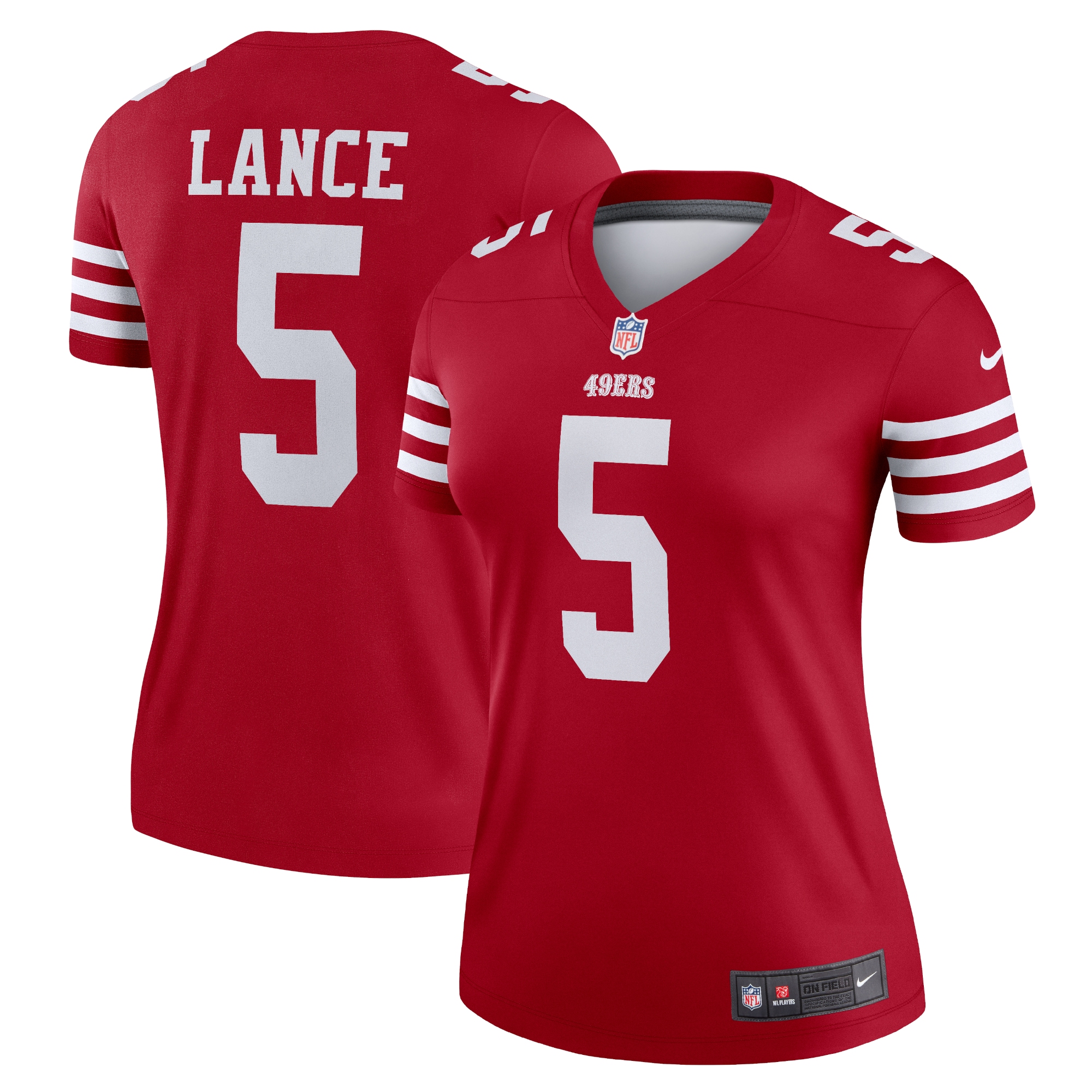 Women's San Francisco 49ers Trey Lance Scarlet Legend Player Performance Top Js8237