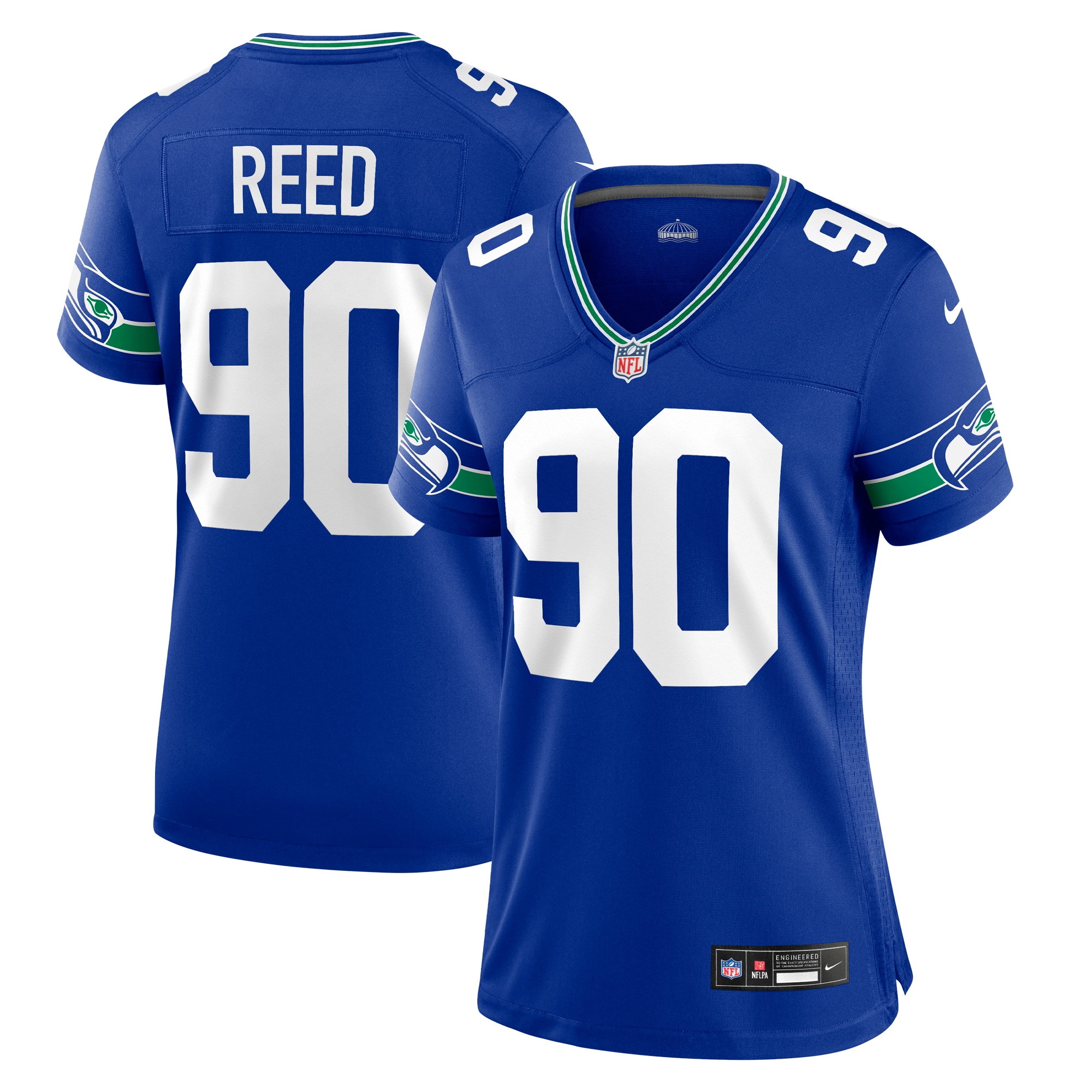 Women's Seattle Seahawks Jarran Reed Royal Throwback Player Game Jersey Js5972