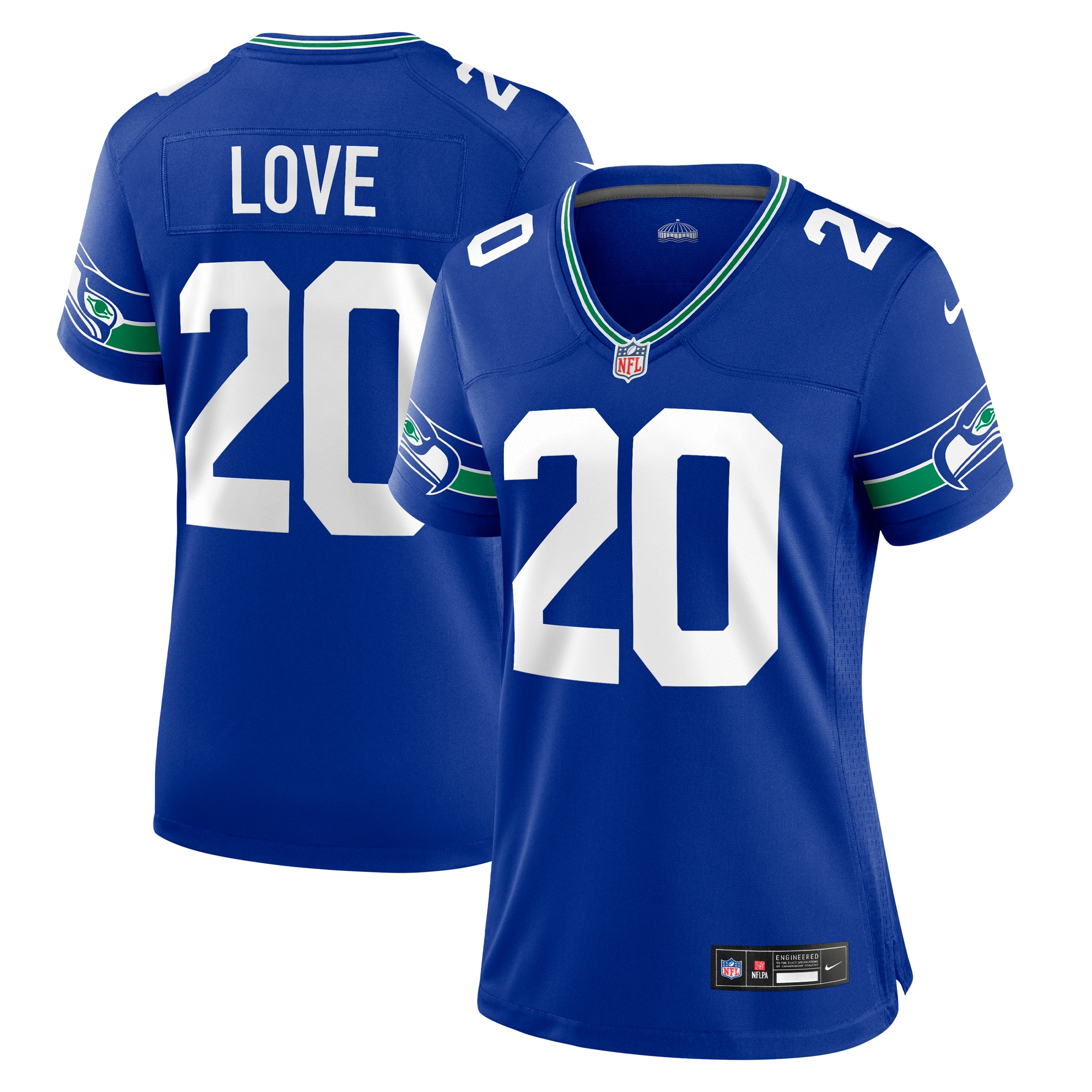 Women's Seattle Seahawks Julian Love Royal Throwback Player Game Jersey Js6520