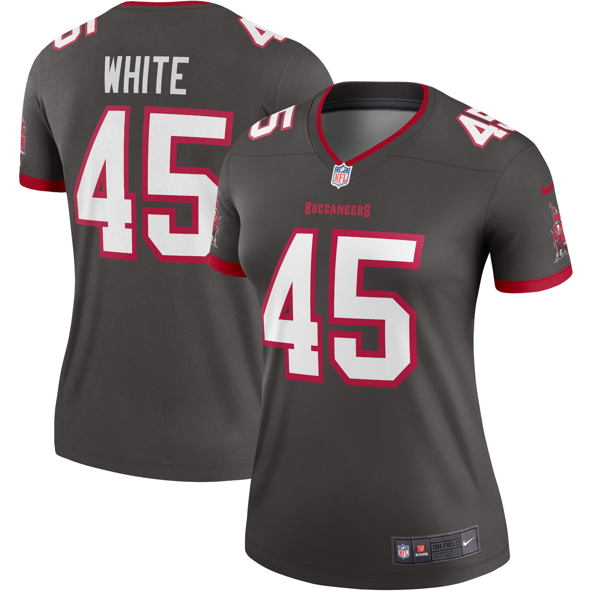 Women's Tampa Bay Buccaneers Devin White Pewter Alternate Legend Player Performance Top Js7596