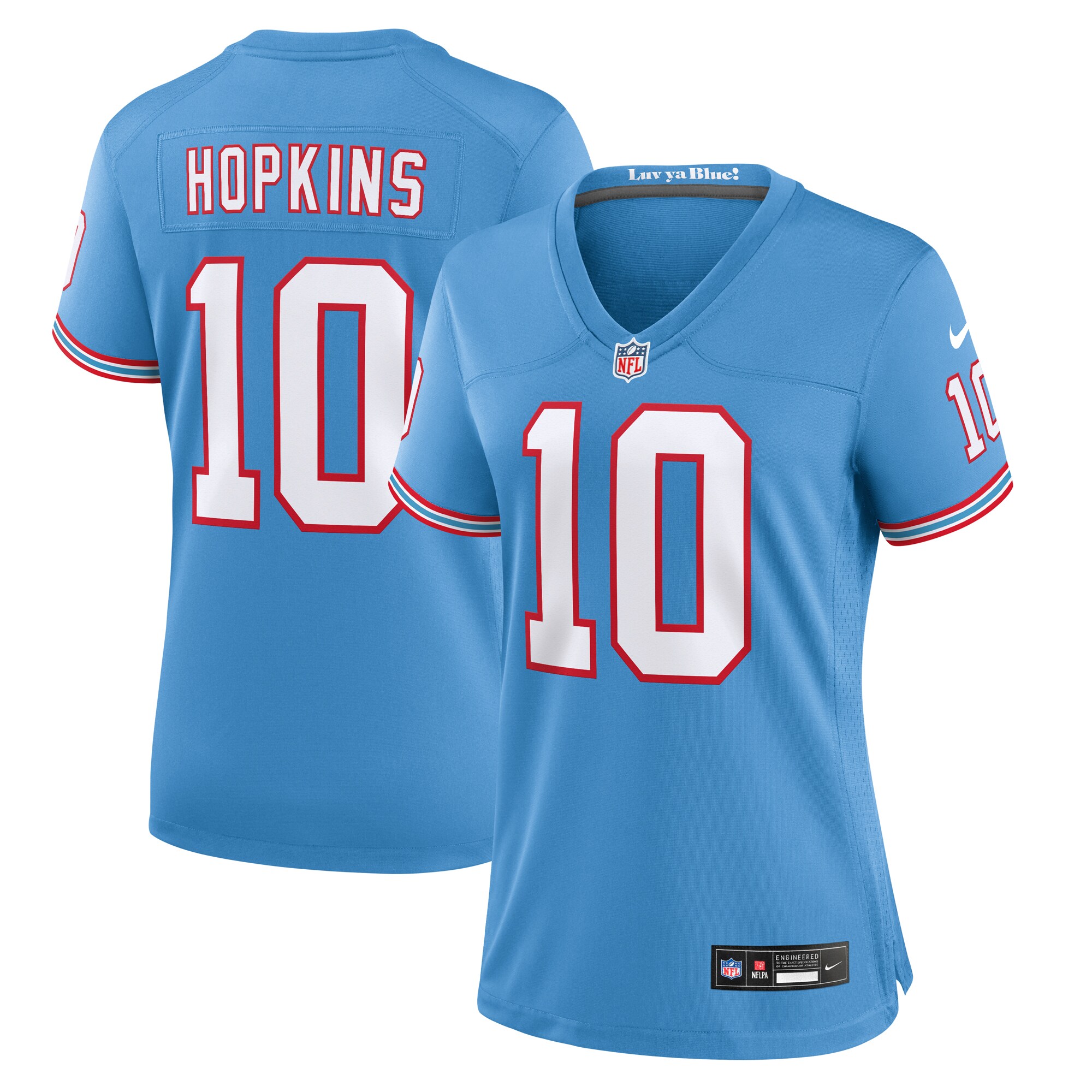 Women's Tennessee Titans Deandre Hopkins Light Blue Oilers Throwback Player Game Jersey Js3542