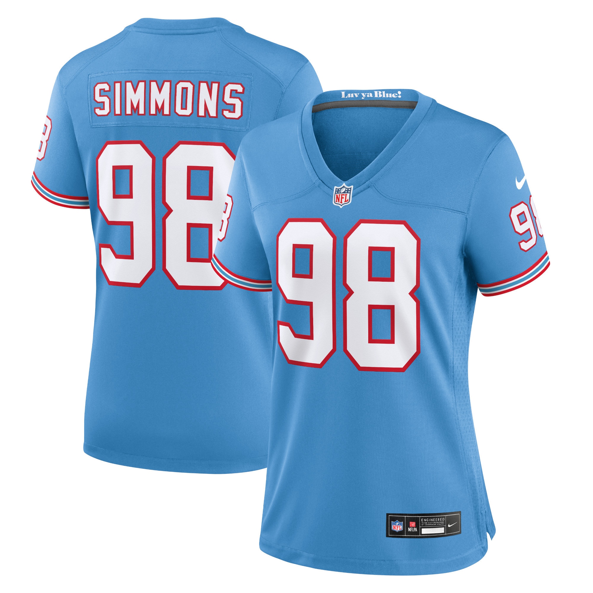 Women's Tennessee Titans Jeffery Simmons Light Blue Player Jersey Js8979