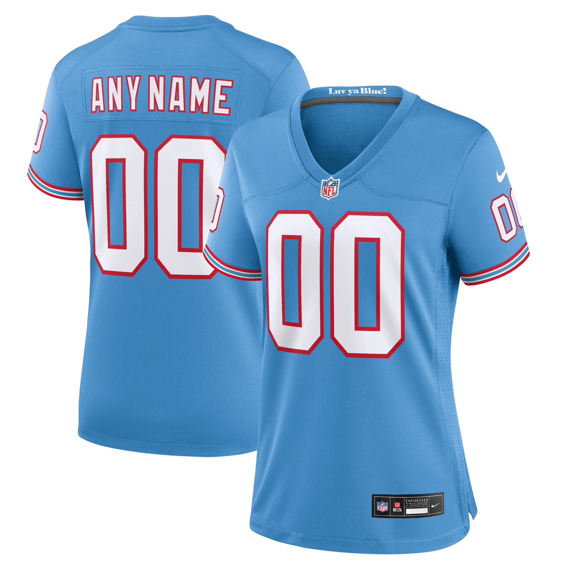 Women's Tennessee Titans Light Blue Oilers Throwback Custom Game Jersey Js5312