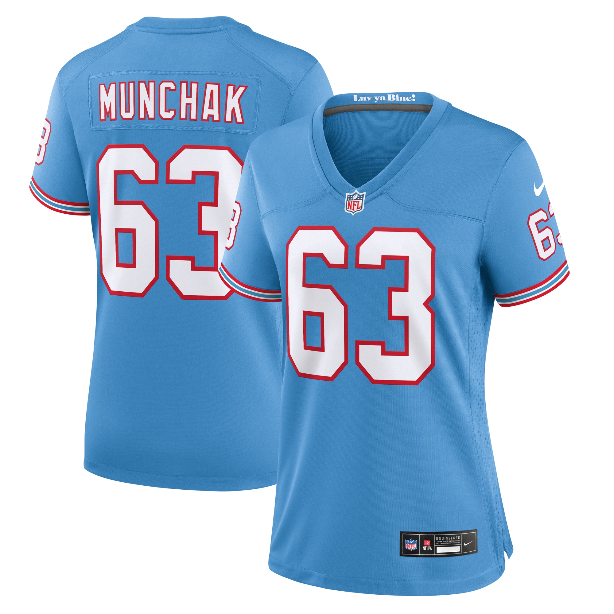 Women's Tennessee Titans Mike Munchak Light Blue Oilers Throwback Retired Player Game Jersey Js7730