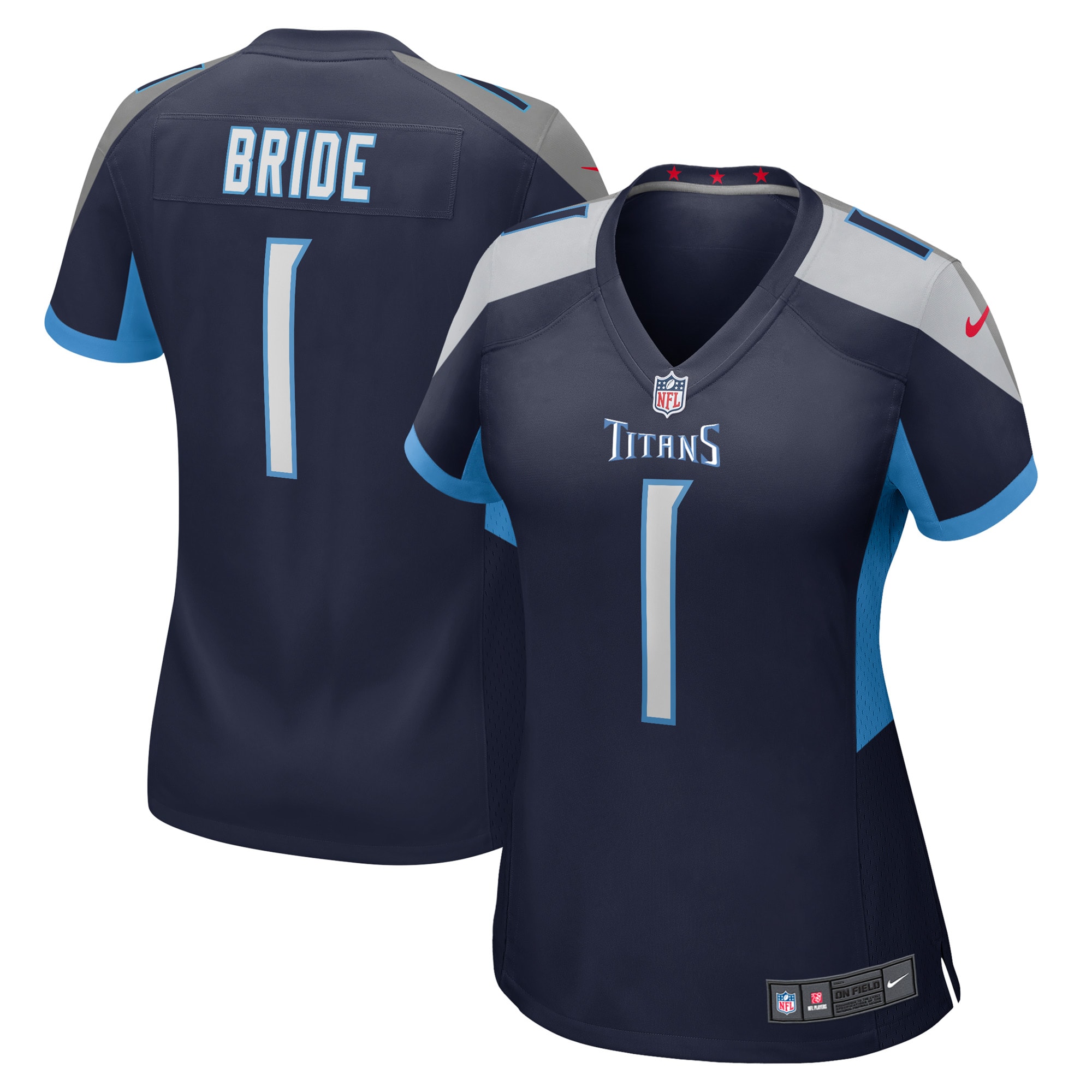 Women's Tennessee Titans Number 1 Bride Navy Game Jersey Js4528