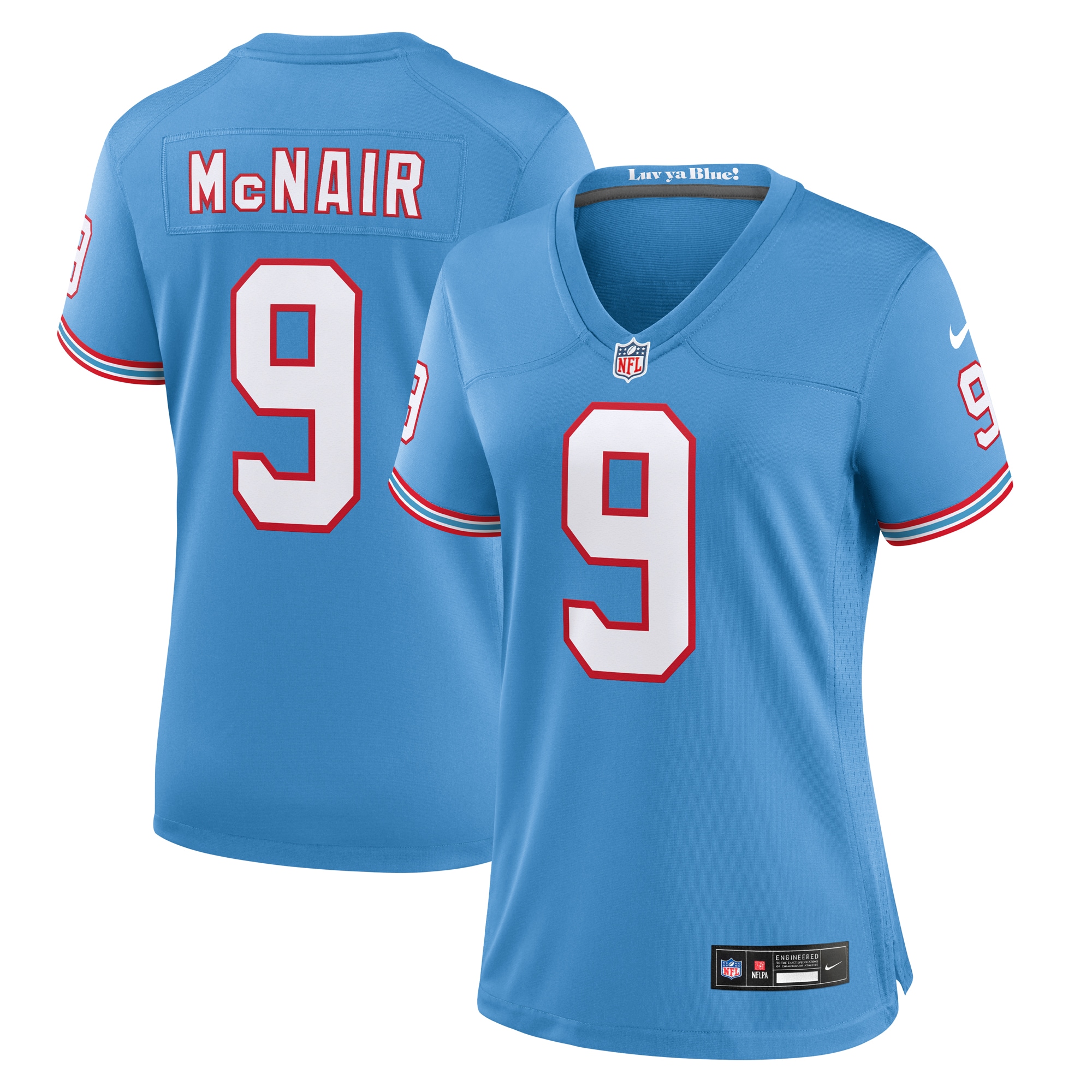 Women's Tennessee Titans Steve Mcnair Light Blue Oilers Throwback Retired Player Game Jersey Js3100