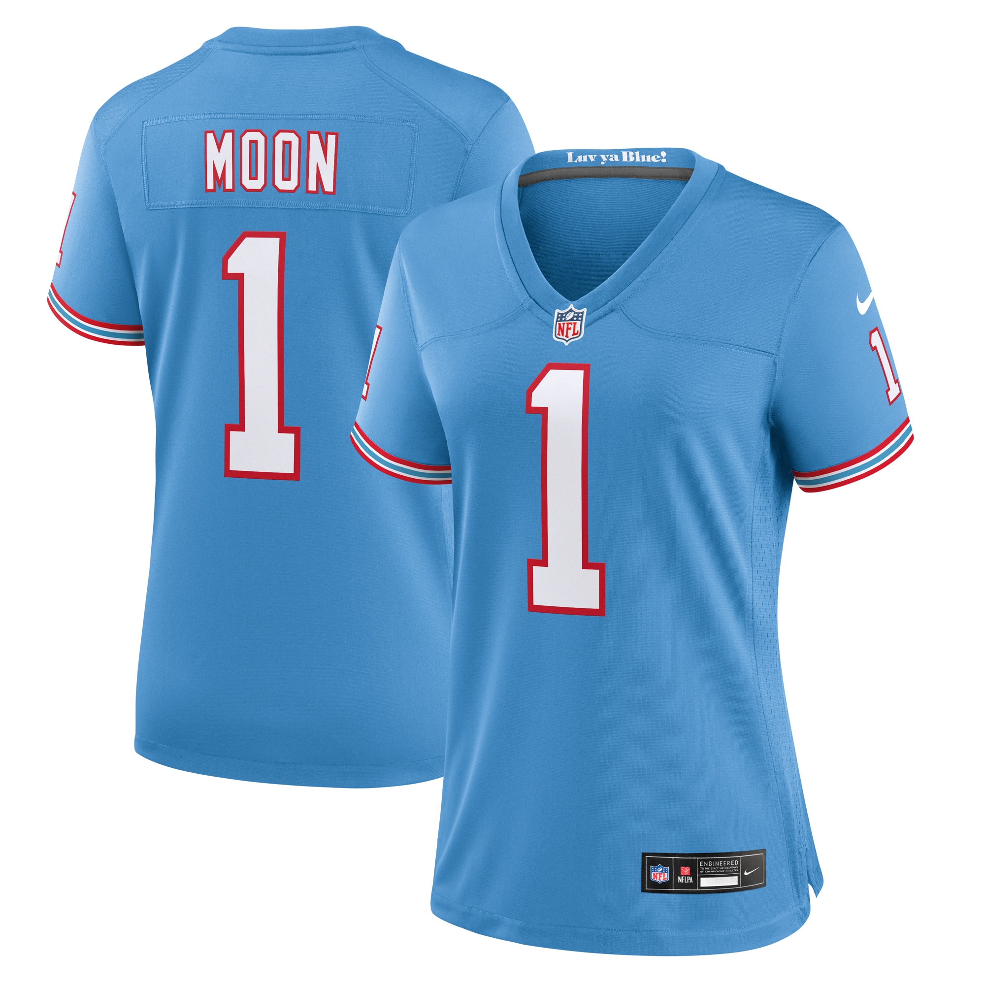 Women's Tennessee Titans Warren Moon Light Blue Oilers Throwback Retired Player Game Jersey Js1874