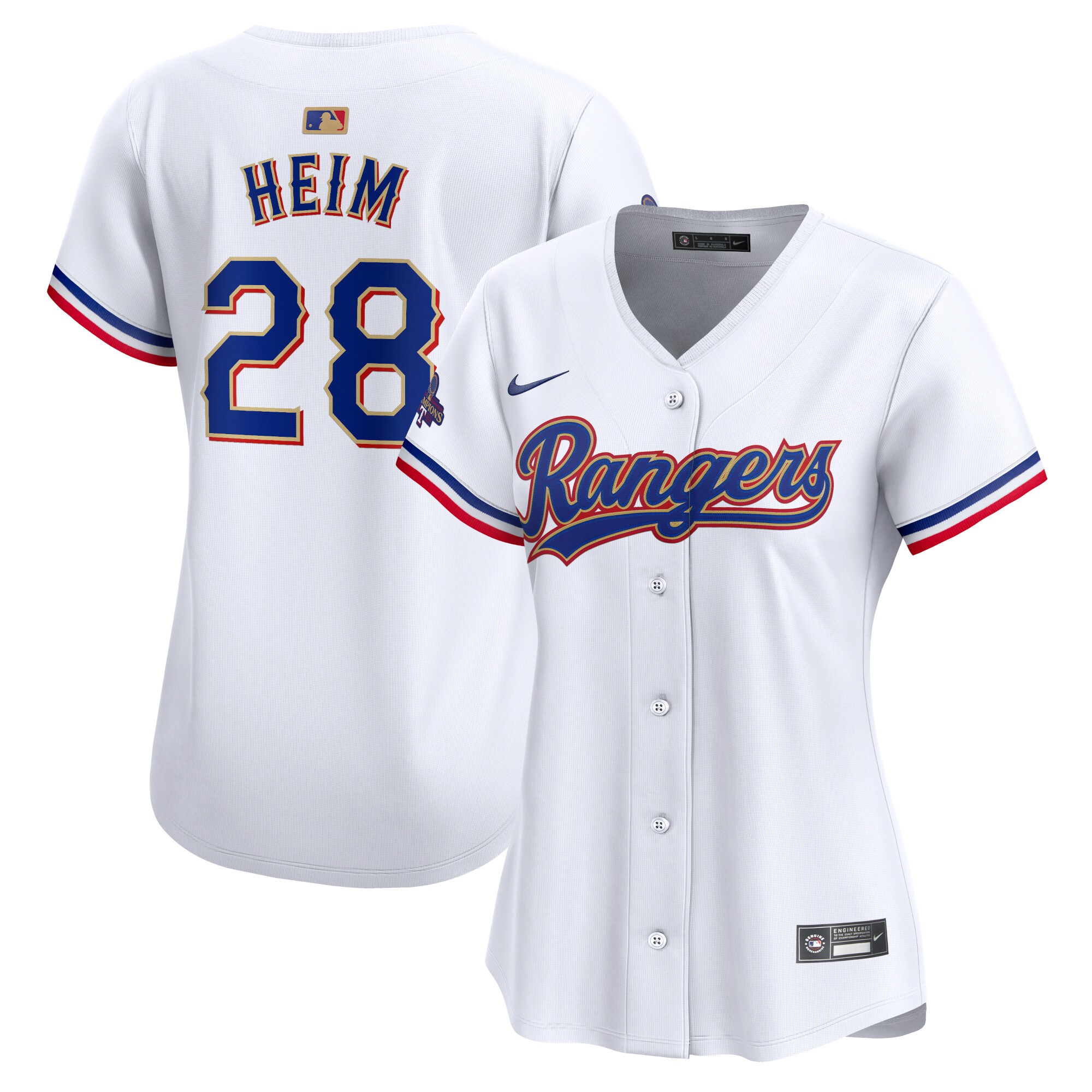 Women's Texas Rangers Jonah Heim White 2024 Gold Collection Limited Player Jersey