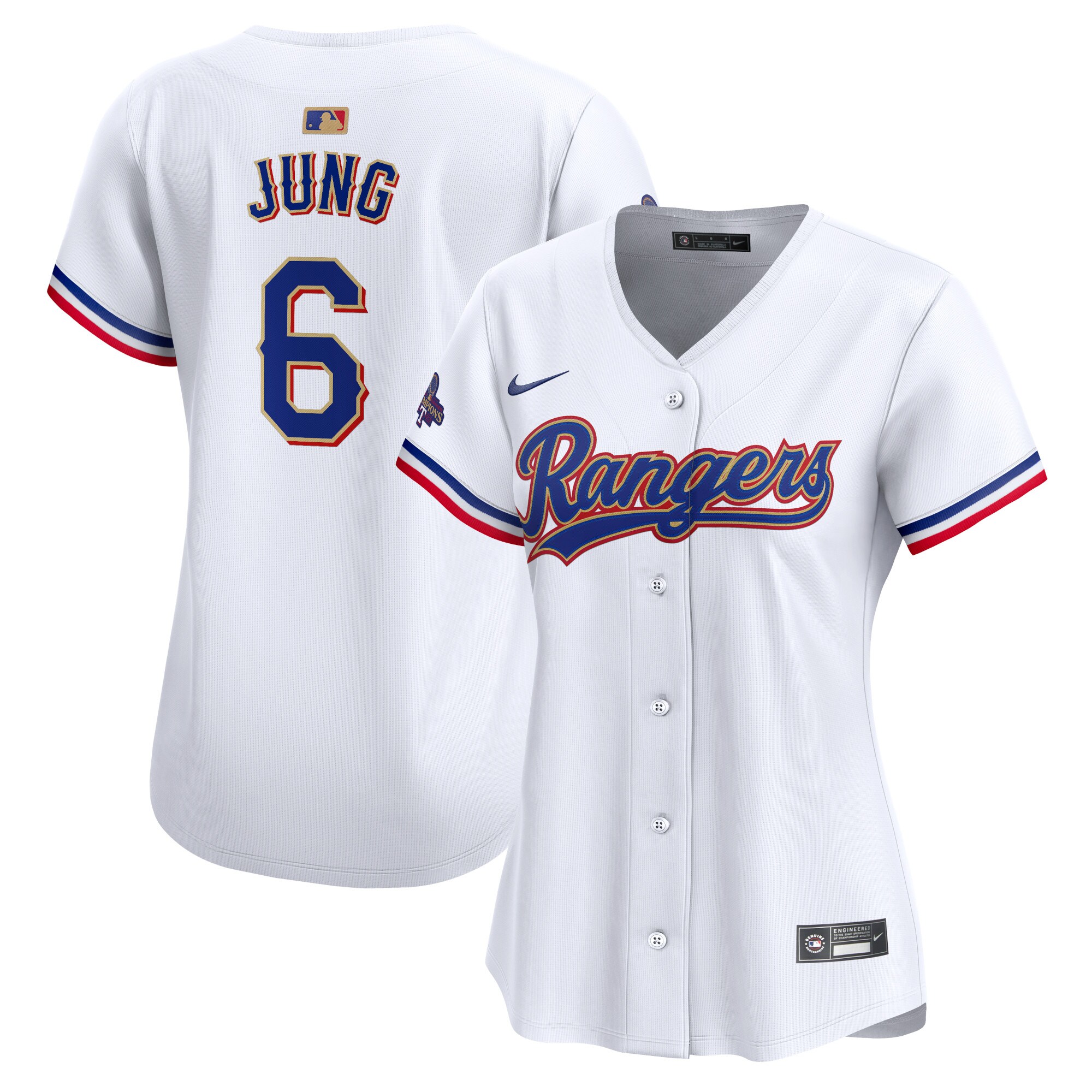 Women's Texas Rangers Josh Jung White 2024 Gold Collection Limited Player Jersey