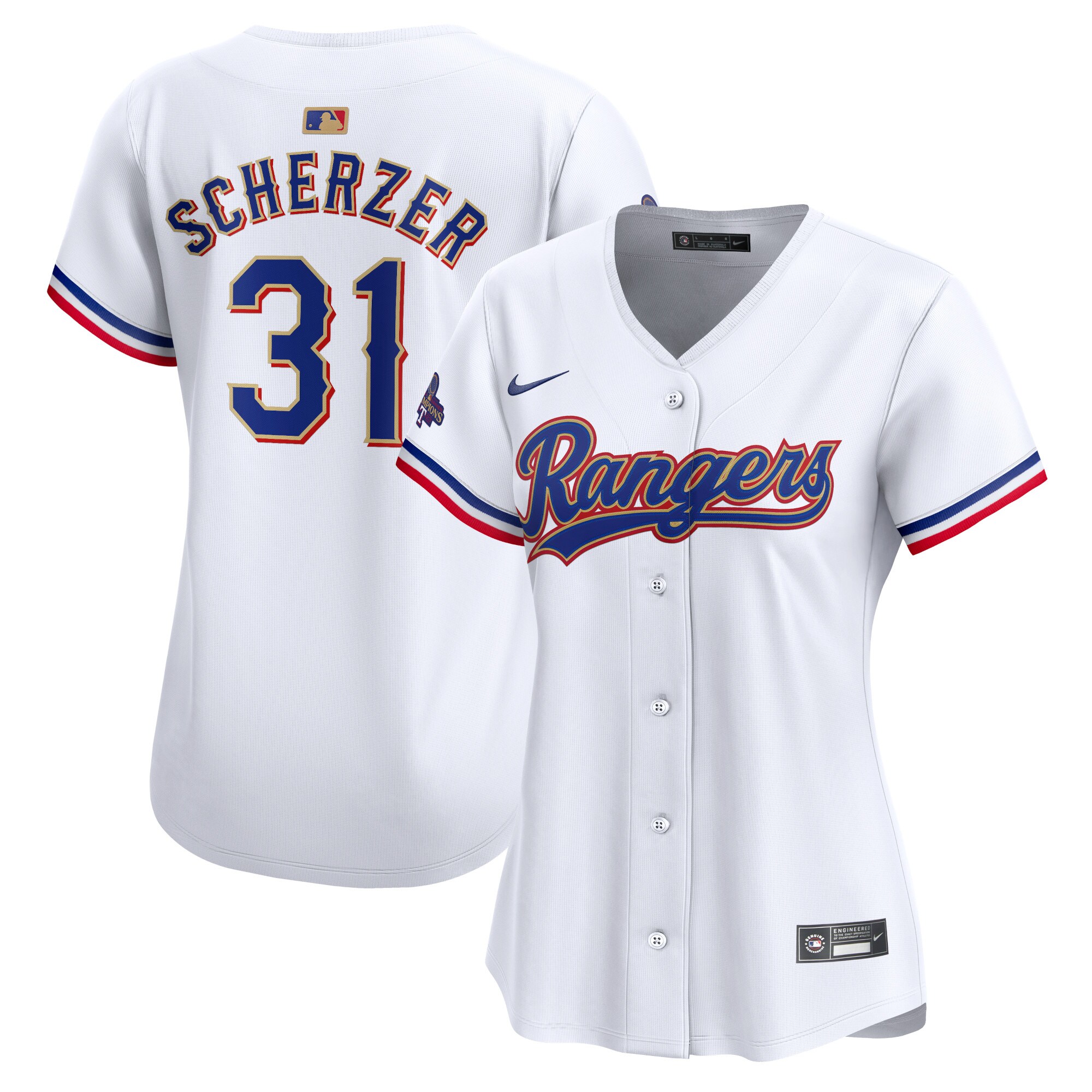 Women's Texas Rangers Max Scherzer White 2024 Gold Collection Limited Player Jersey