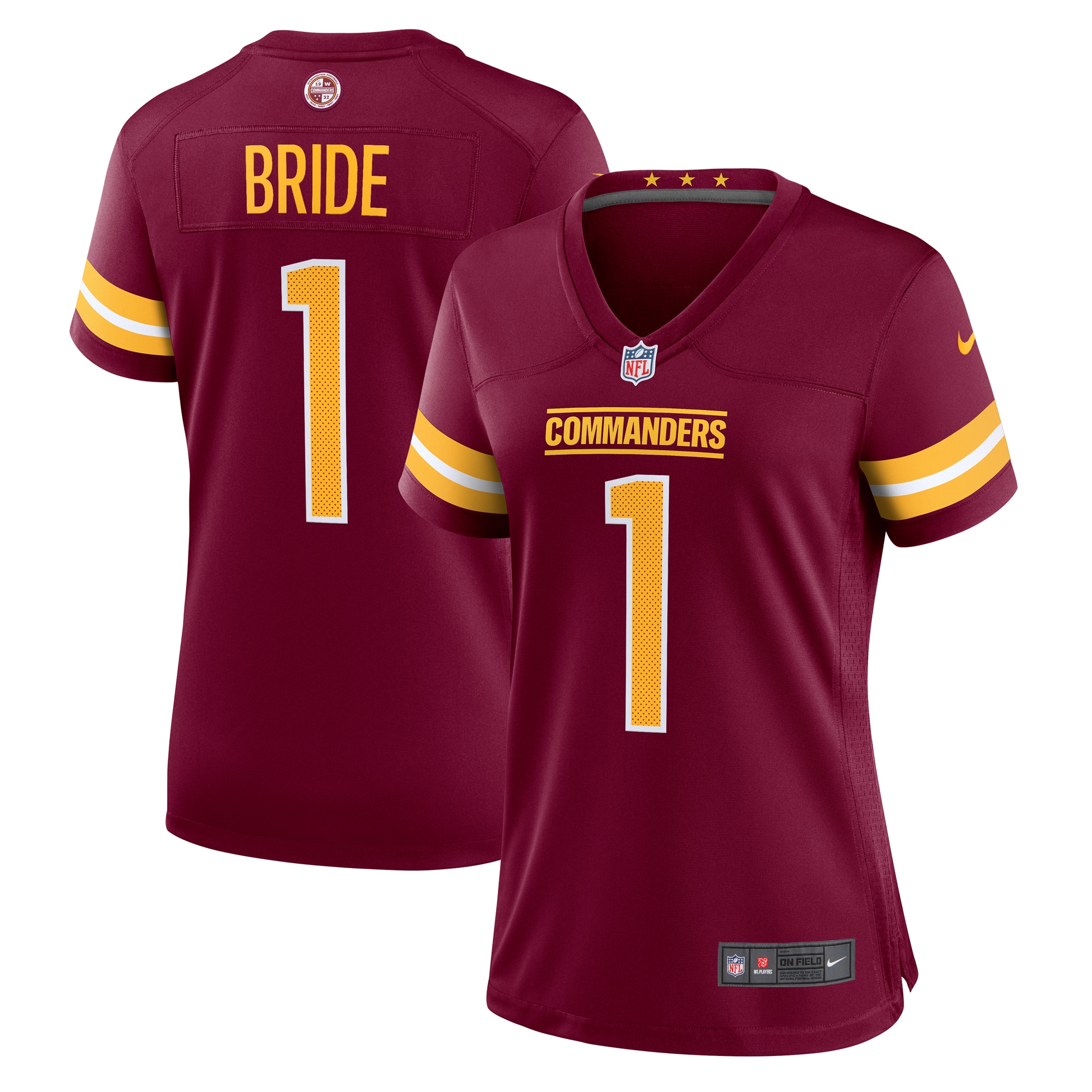 Women's Washington Commanders Number 1 Bride Burgundy Game Jersey Js2787