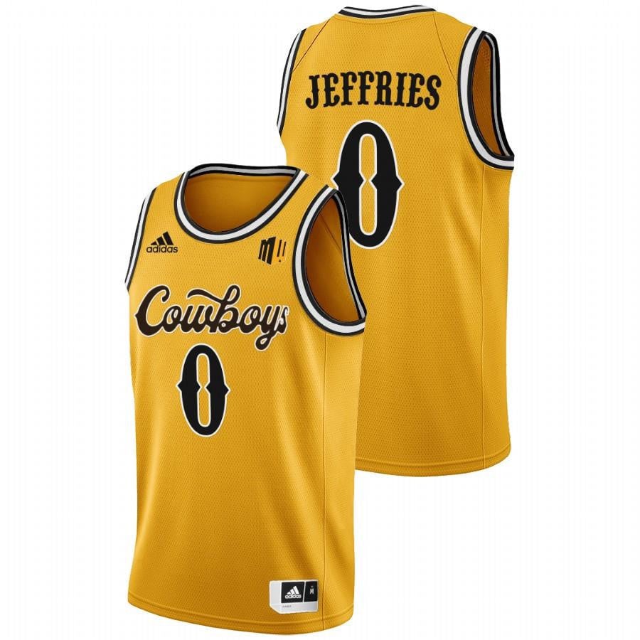 Wyoming Cowboys 0 Drake Jeffries 2022 Gold College Basketball Men Jersey