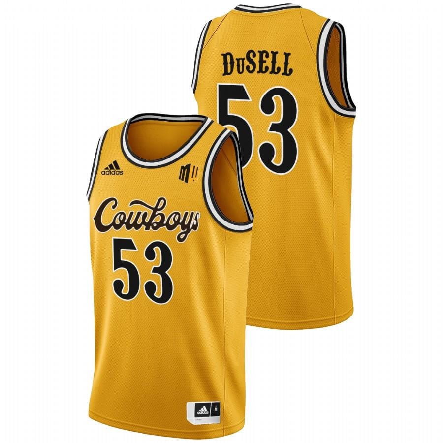 Wyoming Cowboys 53 Xavier Dusell 2022 Gold College Basketball Men Jersey