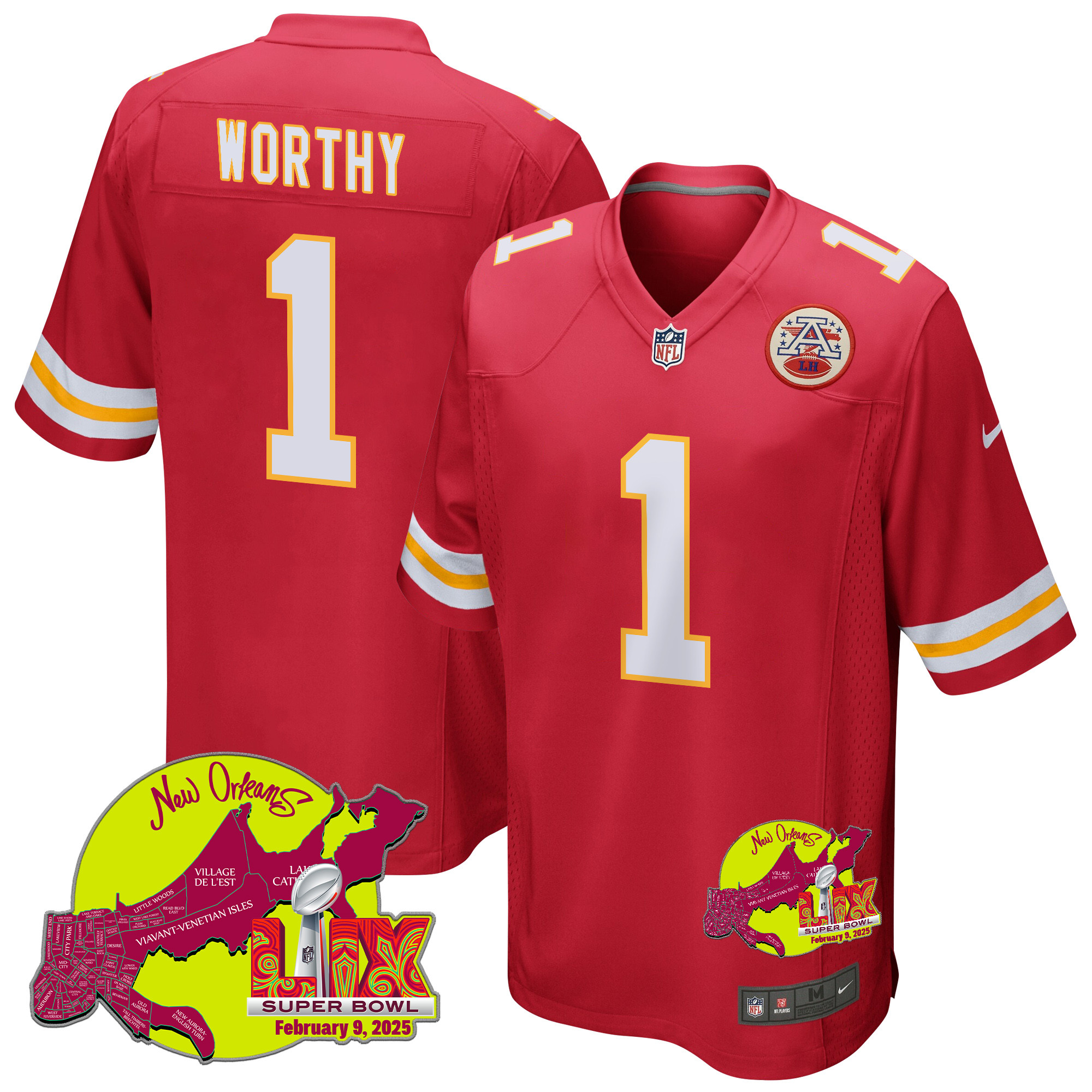 Xavier Worthy 1 Kansas City Chiefs Super Bowl Lix New Orleans Patch Game Men Jersey - Red Js2082