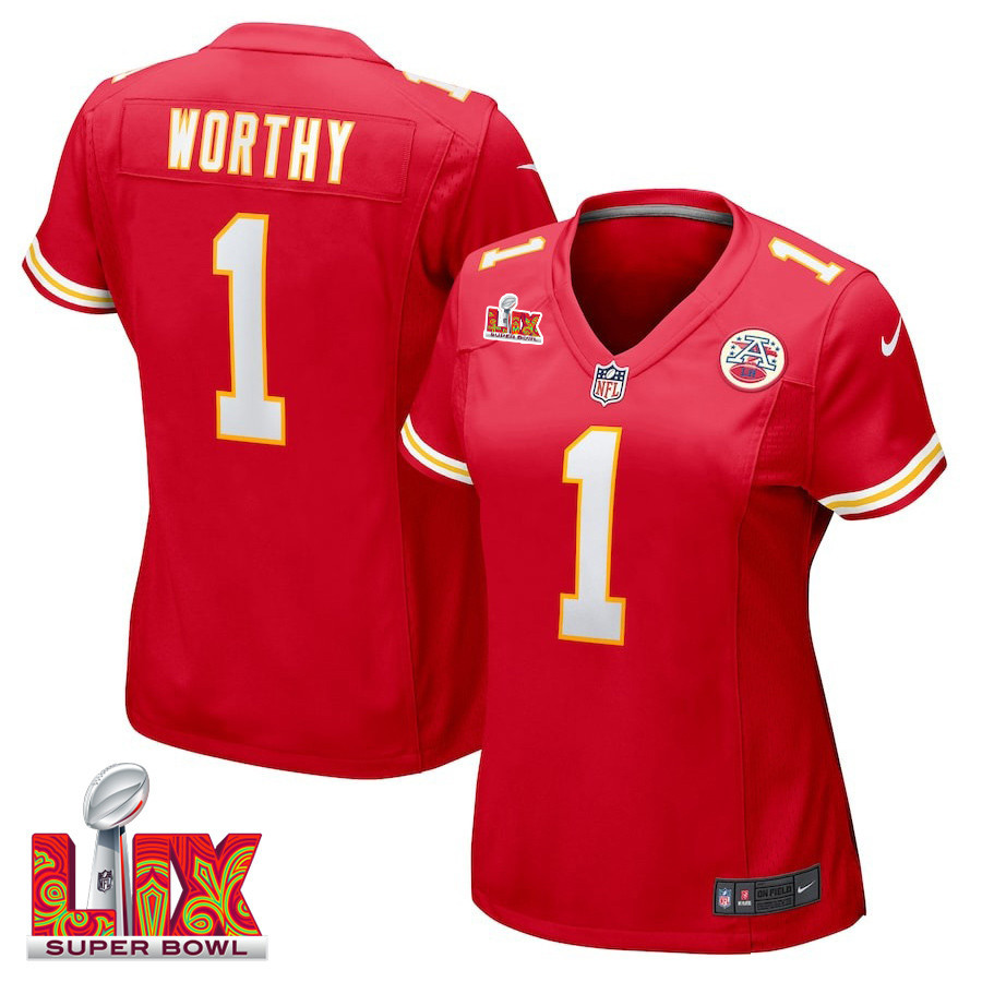 Xavier Worthy #1 Kansas City Chiefs Super Bowl Lix Women's Jersey - Red Js9216