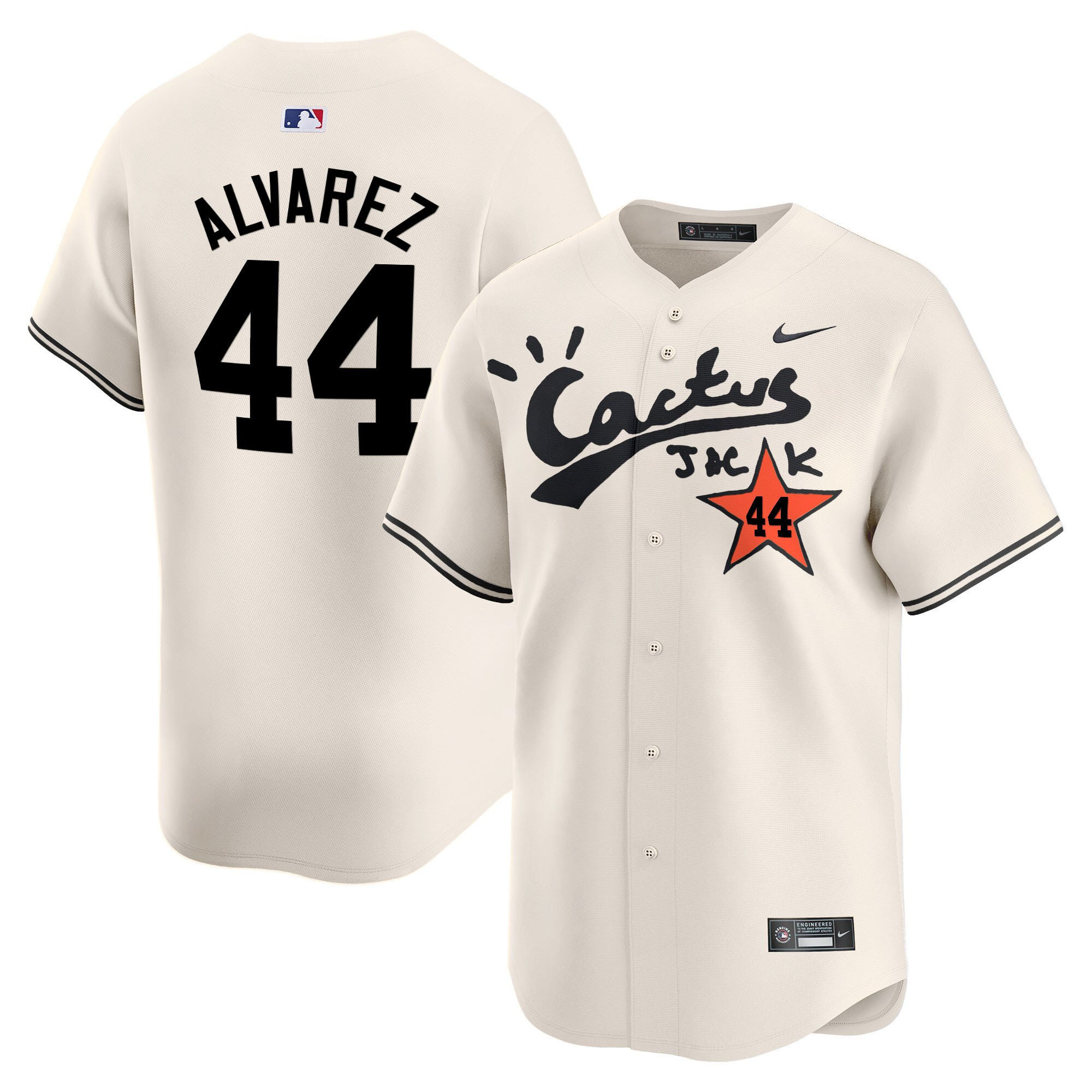Yordan Alvarez 44 Houston Astros Cactus Jack Cream Jersey V2 - Men
