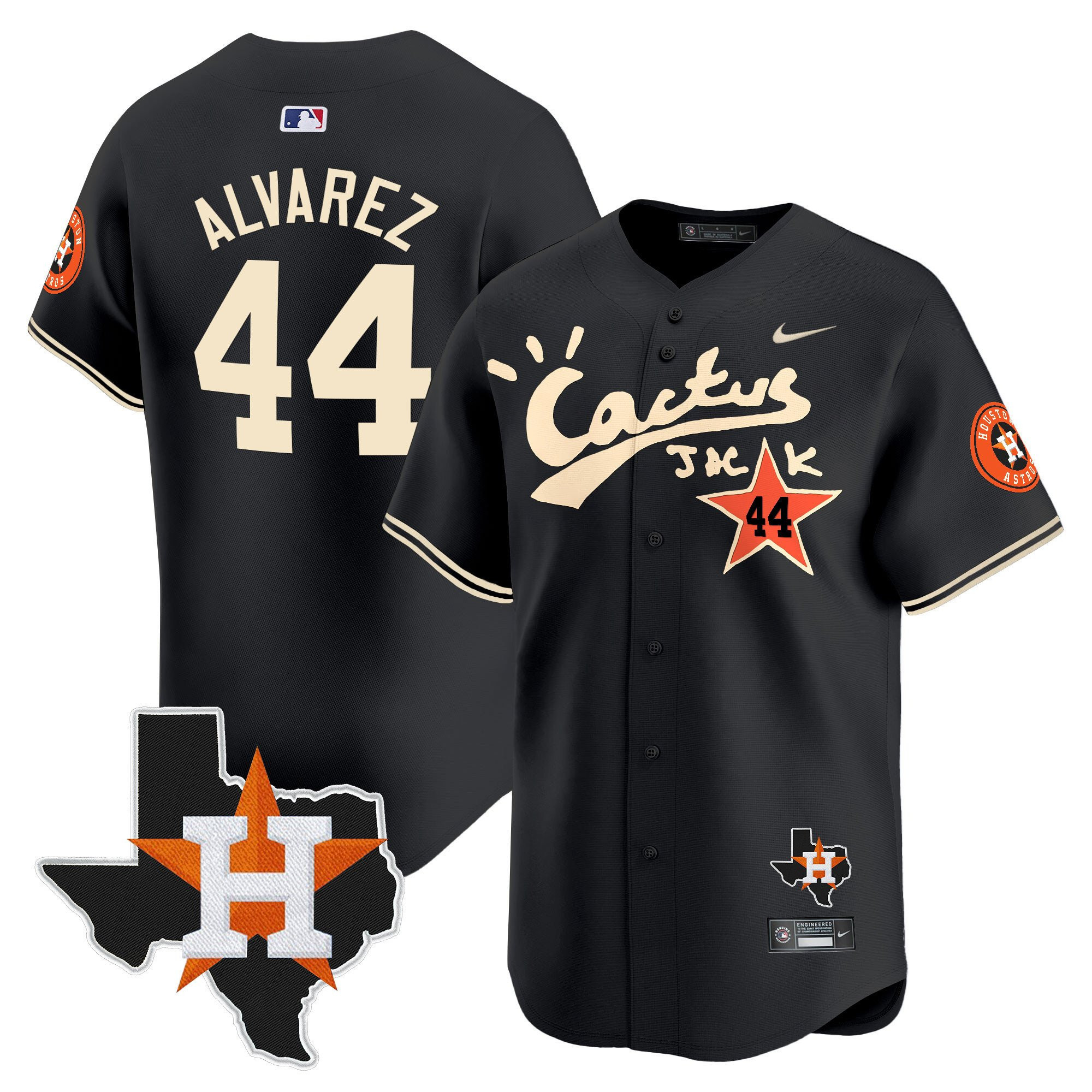 Yordan Alvarez 44 Houston Astros Cactus Jack Houston Patch Limited Jersey - Men, Black