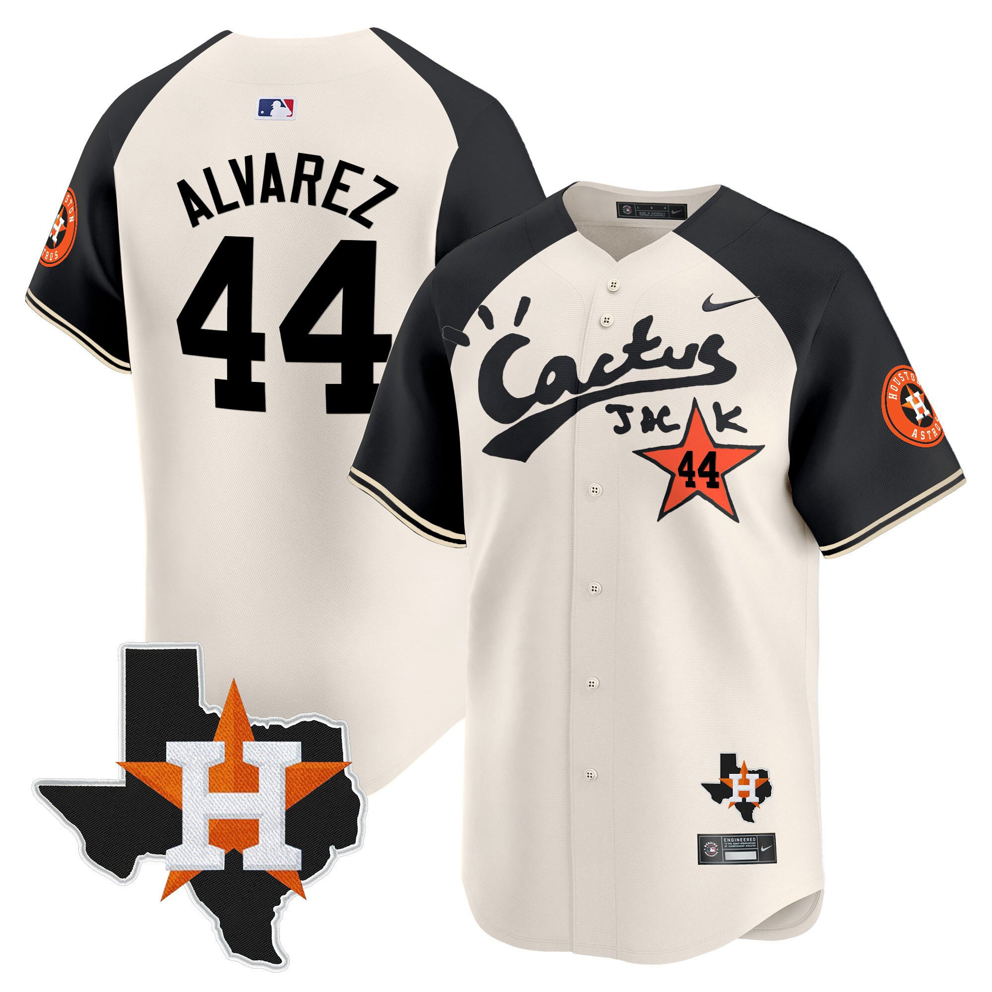Yordan Alvarez 44 Houston Astros Cactus Jack Houston Patch Limited Jersey - Men, Cream Alternate