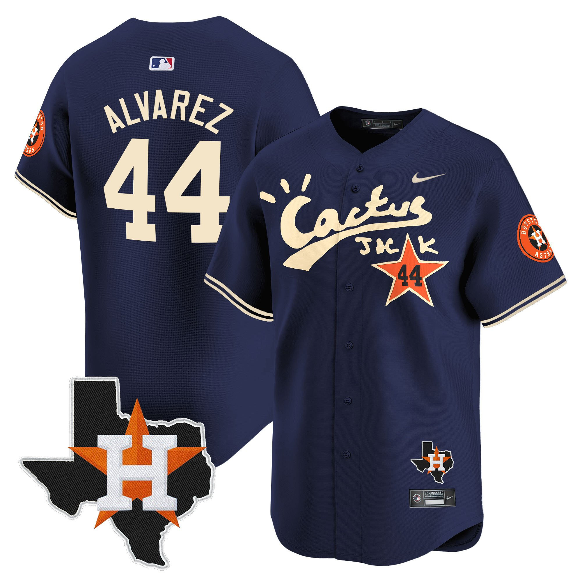 Yordan Alvarez 44 Houston Astros Cactus Jack Houston Patch Navy Limited Jersey - Men