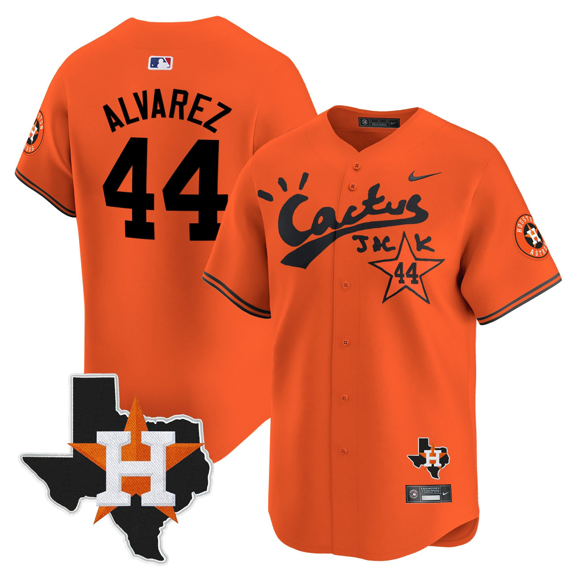 Yordan Alvarez 44 Houston Astros Cactus Jack Houston Patch Orange Limited Jersey - Men