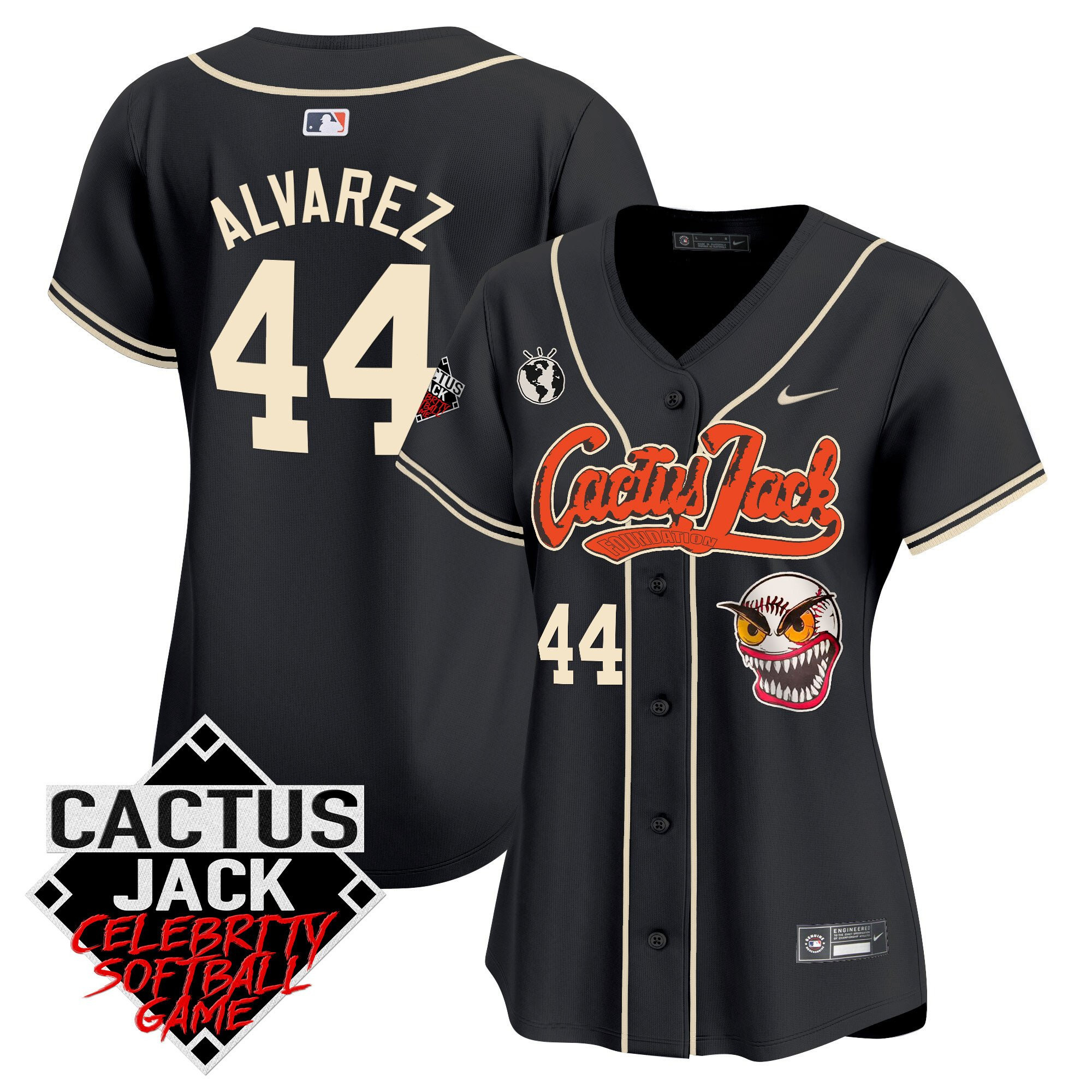 Yordan ?lvarez 44 Houston Astros Cactus Jack Celebrity Softball Game Patch Women Jersey - Black