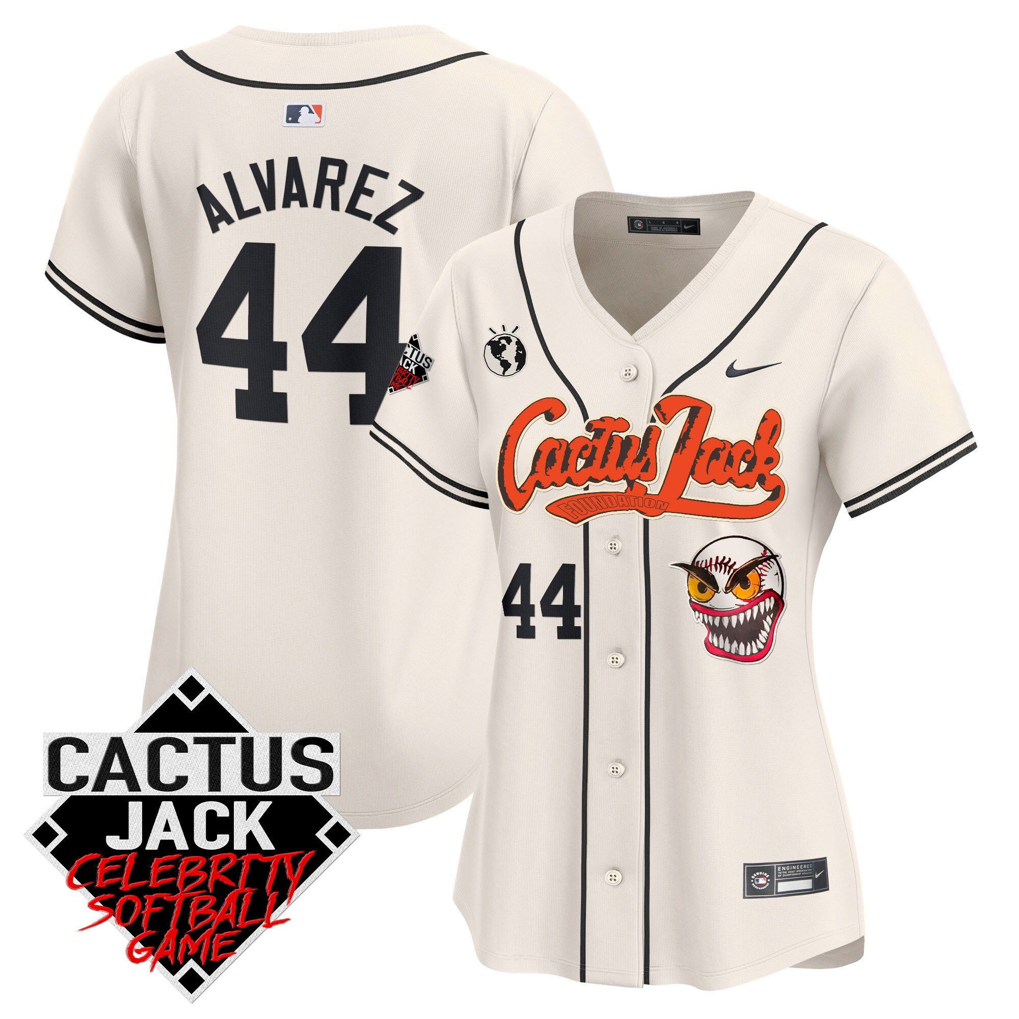 Yordan ?lvarez 44 Houston Astros Cactus Jack Celebrity Softball Game Patch Women Jersey - Cream