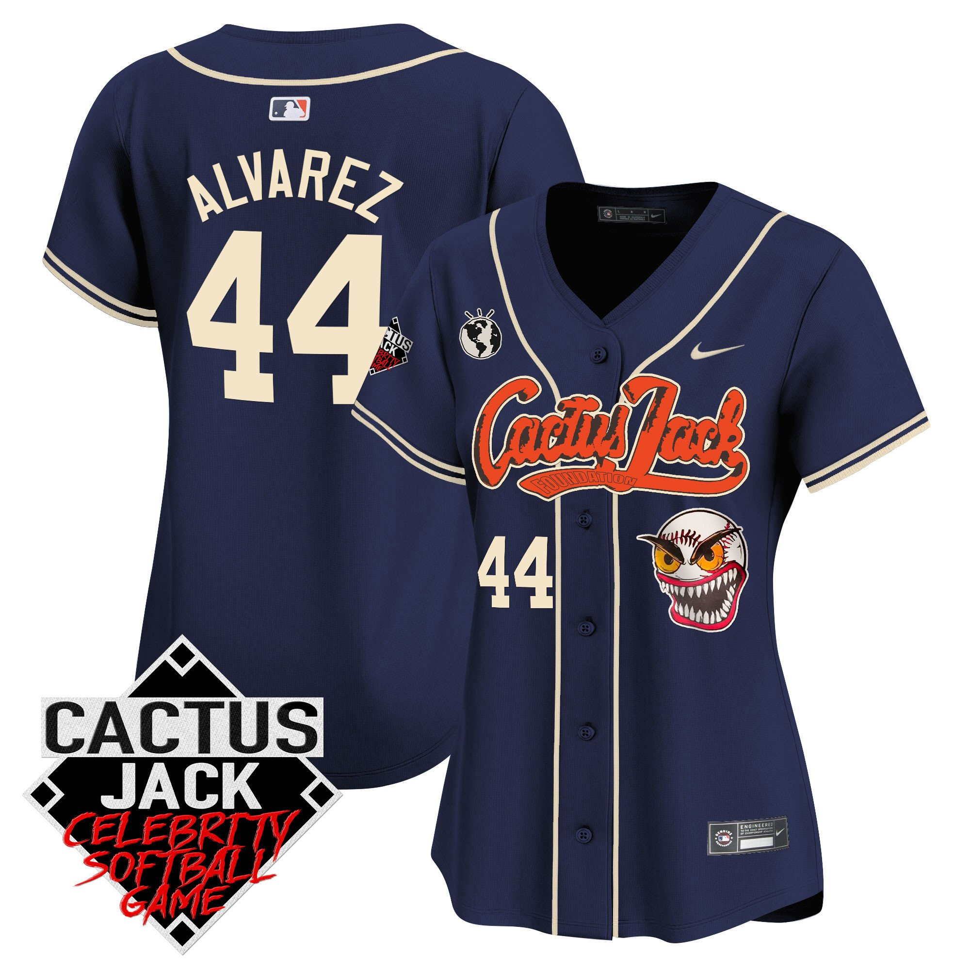 Yordan ?lvarez 44 Houston Astros Cactus Jack Celebrity Softball Game Patch Women Jersey - Navy