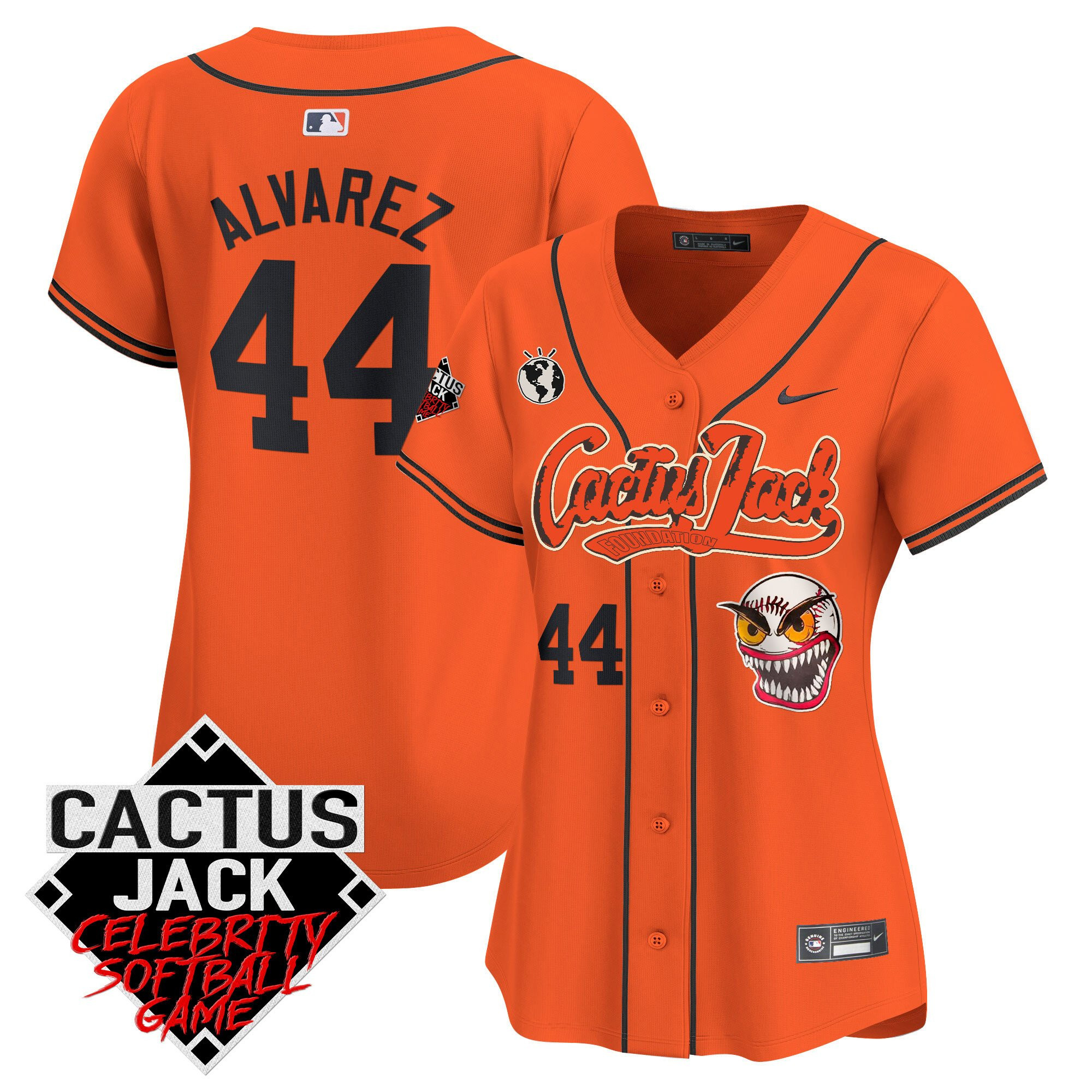 Yordan ?lvarez 44 Houston Astros Cactus Jack Celebrity Softball Game Patch Women Jersey - Orange