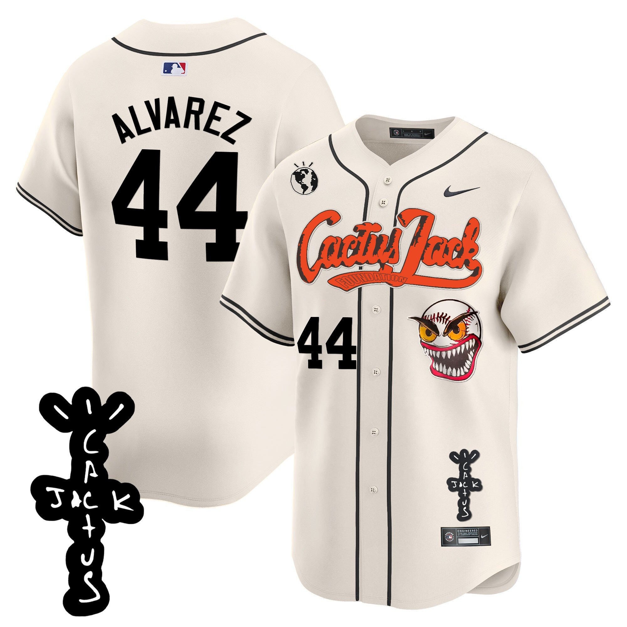 Yordan ?lvarez 44 Houston Astros Cactus Jack Patch V2 Men Jersey - Cream