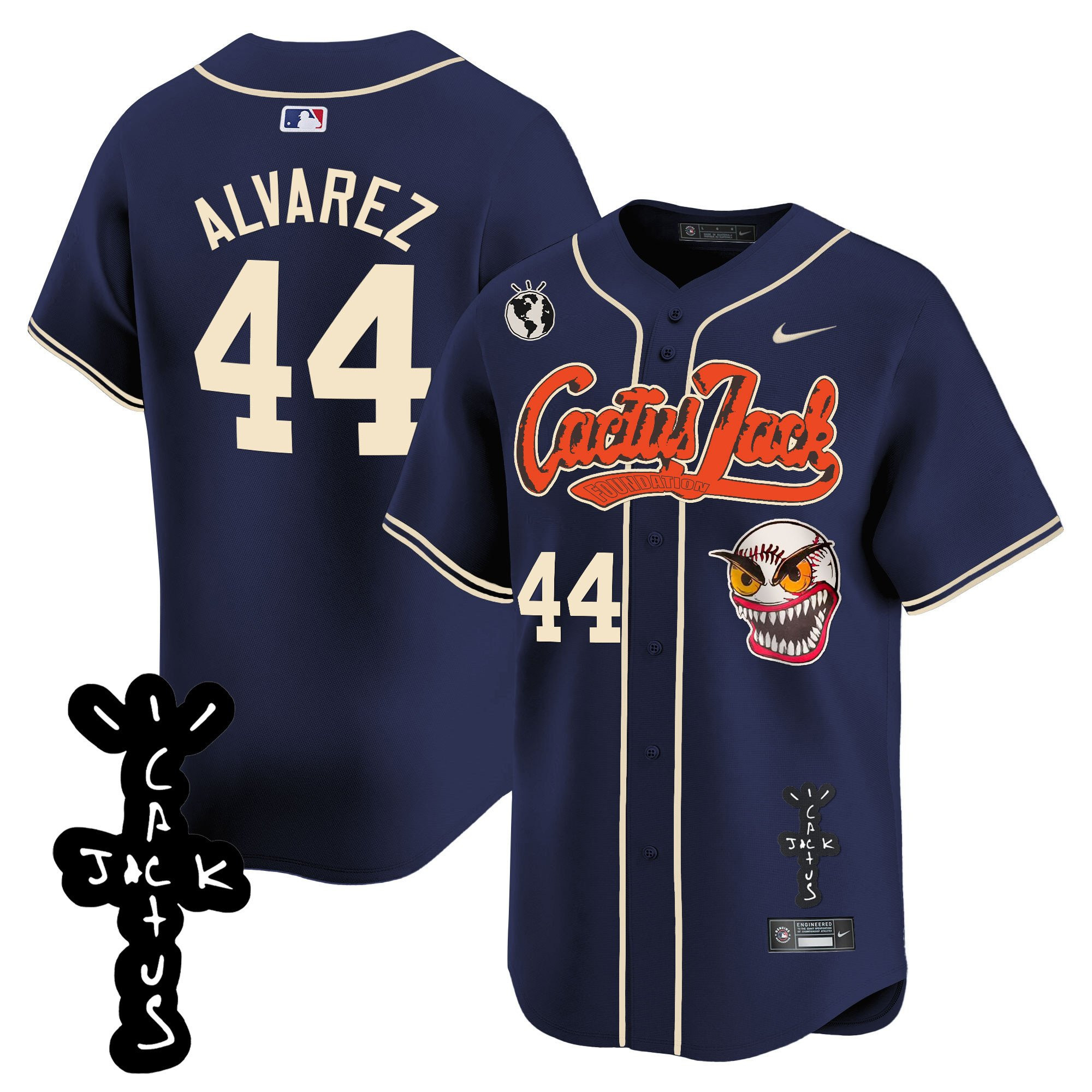 Yordan ?lvarez 44 Houston Astros Cactus Jack Patch V2 Men Jersey - Navy