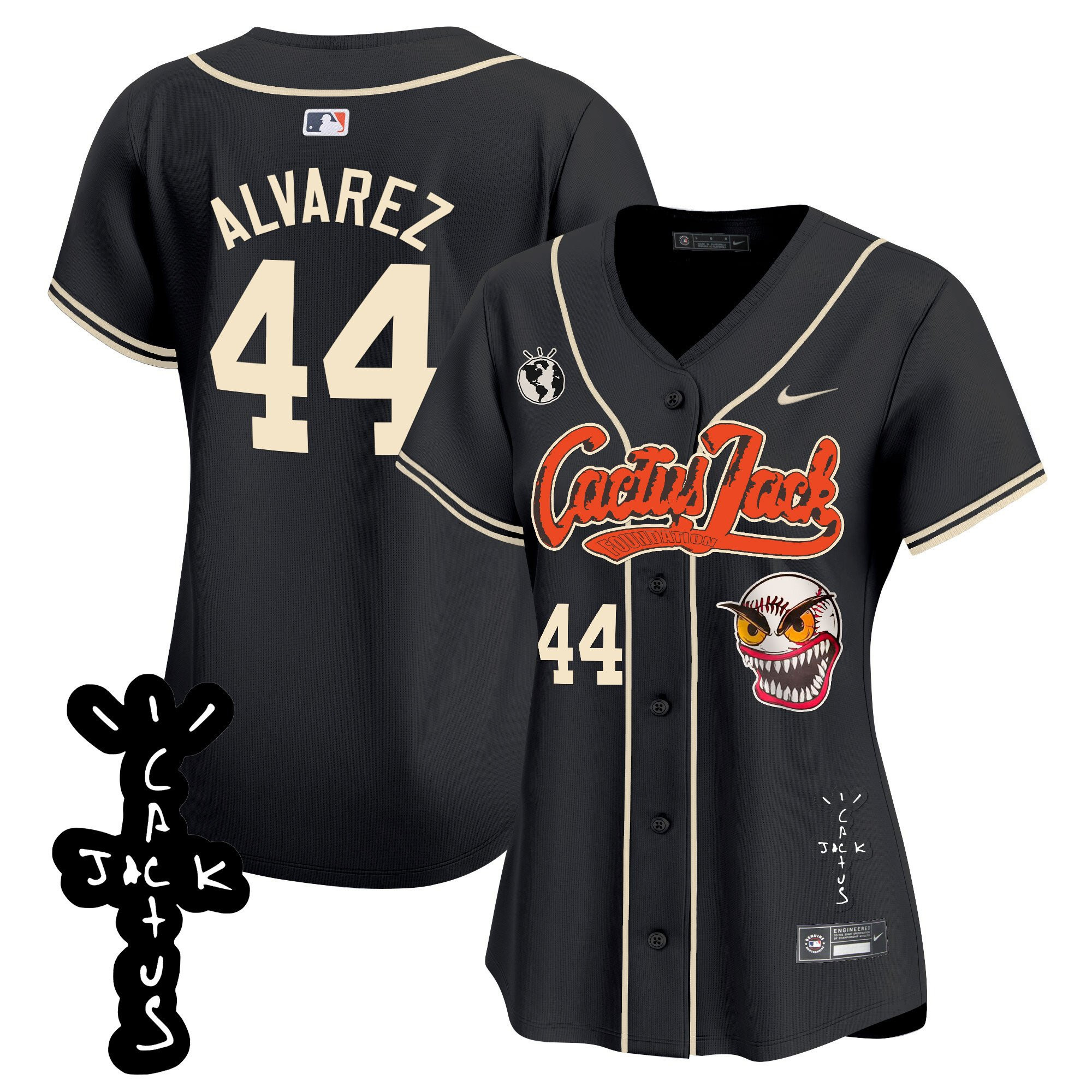Yordan ?lvarez 44 Houston Astros Cactus Jack Patch V2 Women Jersey - Black