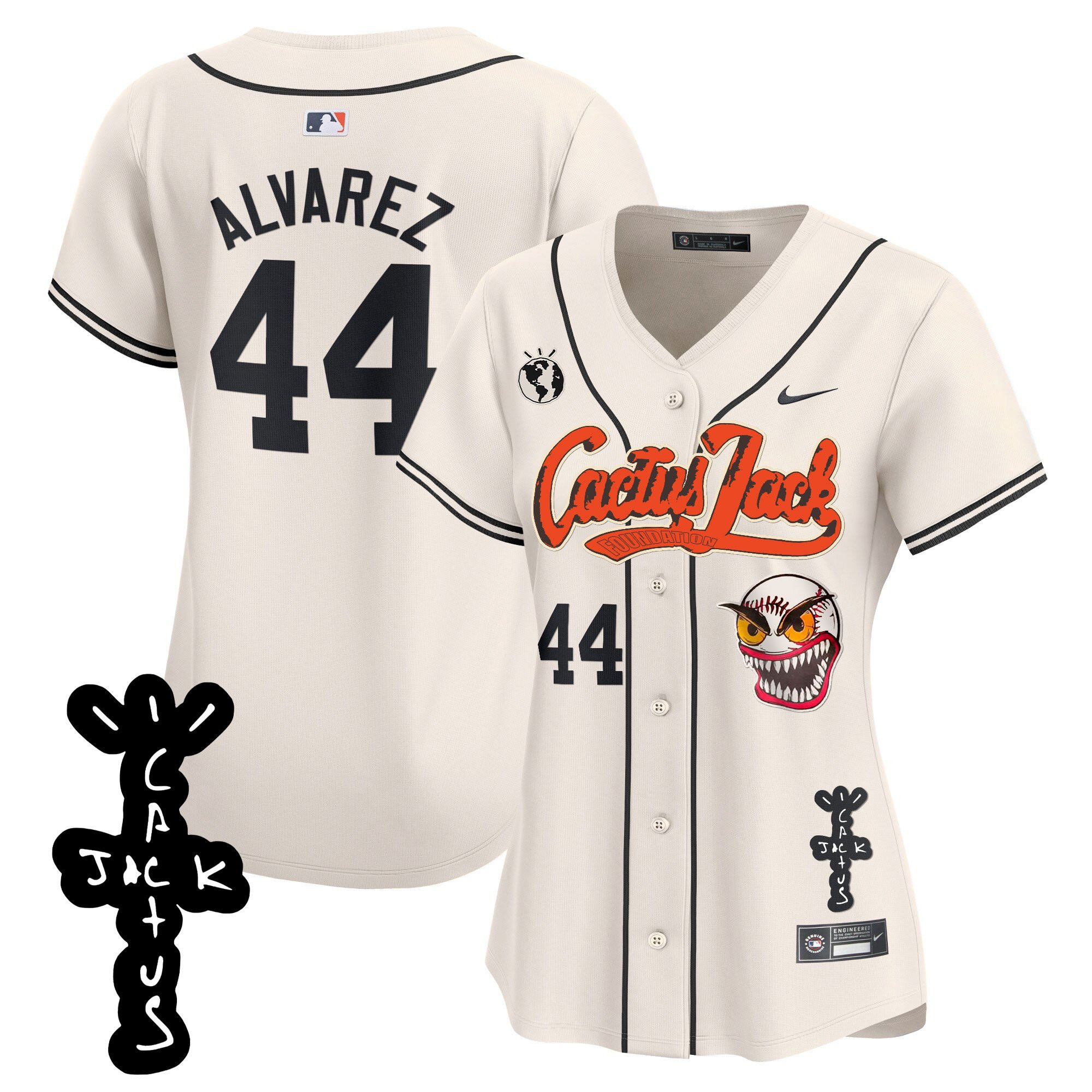 Yordan ?lvarez 44 Houston Astros Cactus Jack Patch V2 Women Jersey - Cream