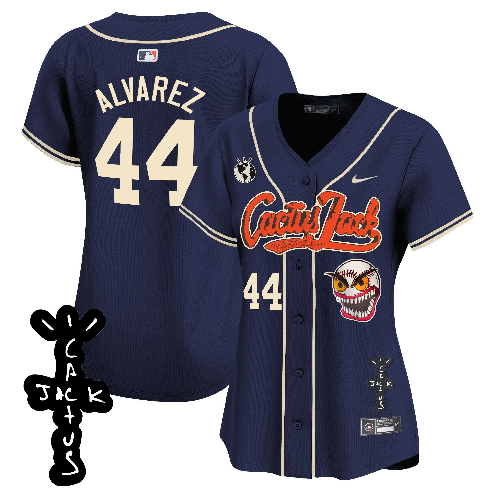 Yordan ?lvarez 44 Houston Astros Cactus Jack Patch V2 Women Jersey - Navy
