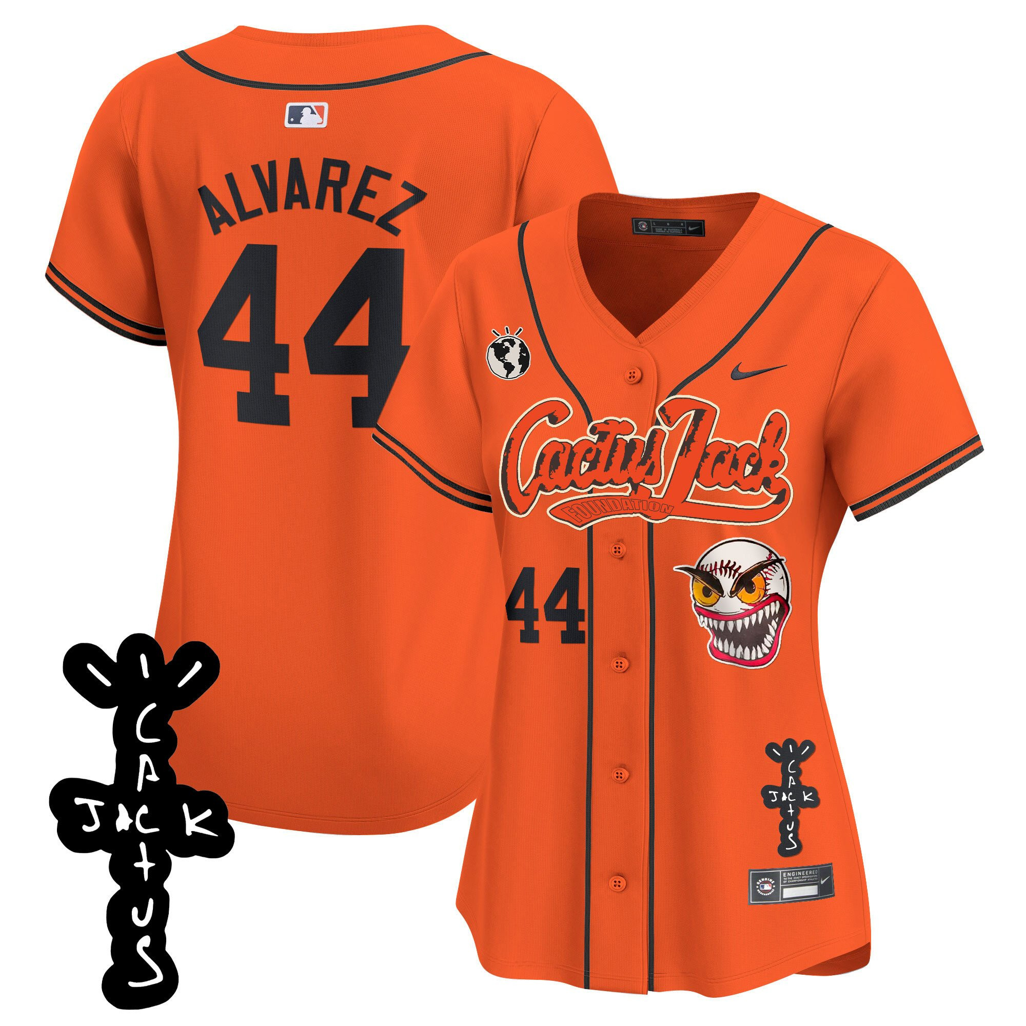 Yordan ?lvarez 44 Houston Astros Cactus Jack Patch V2 Women Jersey - Orange