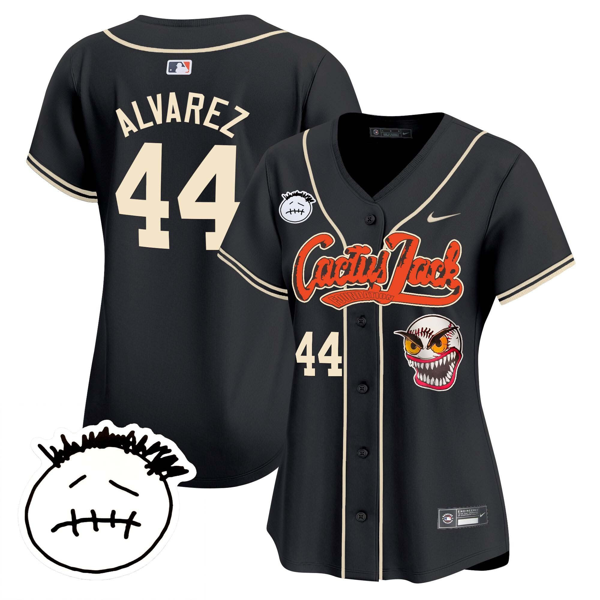 Yordan ?lvarez 44 Houston Astros Cactus Jack Patch V3 Women Jersey - Black