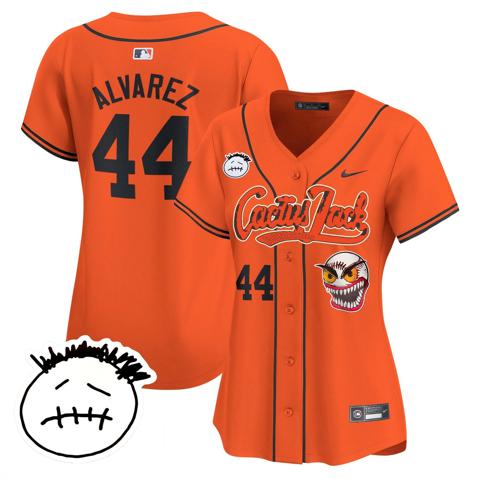 Yordan ?lvarez 44 Houston Astros Cactus Jack Patch V3 Women Jersey - Orange