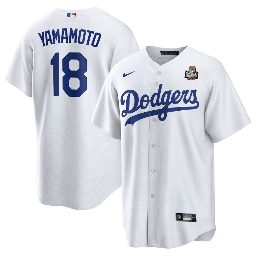 Yoshinobu Yamamoto 18 Los Angeles Dodgers 2024 World Series Home Player Men Jersey - White